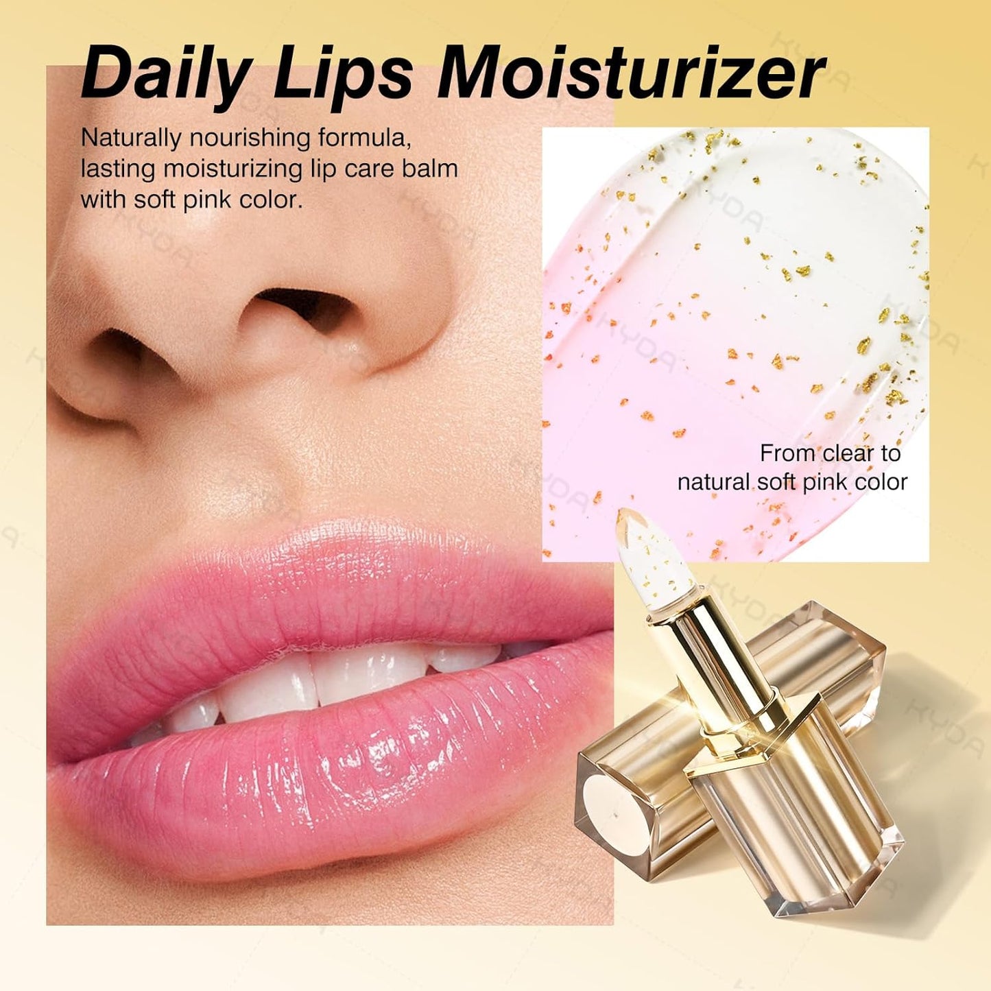 KYDA Transferproof Color Changing Lipstick with Gold Flakes, Changes from Clear to Sheer Pink, Moisturizing Tinted Lip Balm, Deep Nourishment, PH Changing Lipstick, Glossy Shine Lip Balm