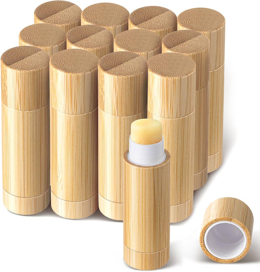Leinuosen 12 Pcs Bamboo Empty Lipstick Tubes, Refillable 5g Lip Balm Containers with Rotable Plastic Inner for Women Girl DIY Cosmetic Lip Gloss Tubes for Lipstick, Deodorant, Solid Perfume, Makeup