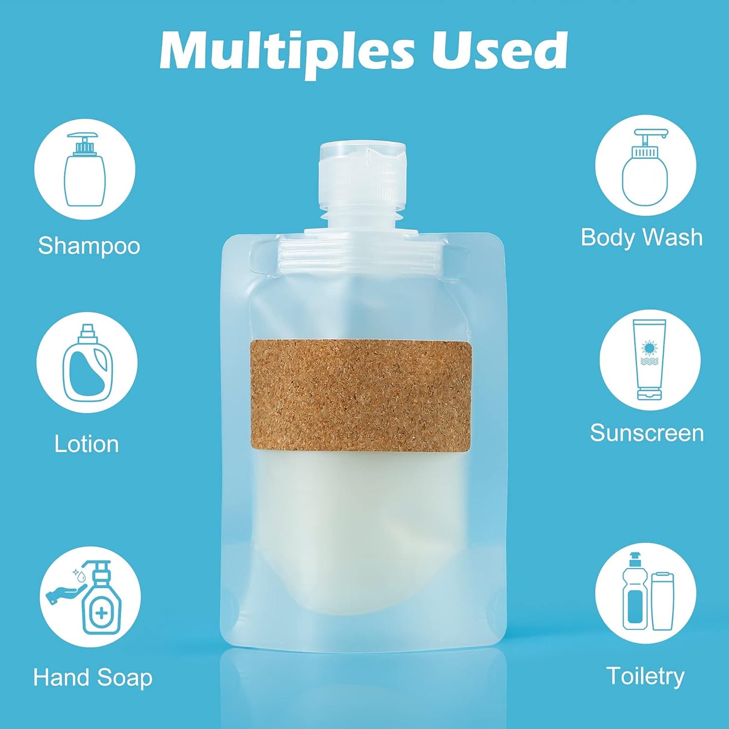 TailaiMei 12 Pieces Travel Pouches for Toiletries, TSA Approved Portable Travel Size, Refillable Stand Up Pouch for Shampoo/Conditioner/Lotion (50ml/1.7oz)