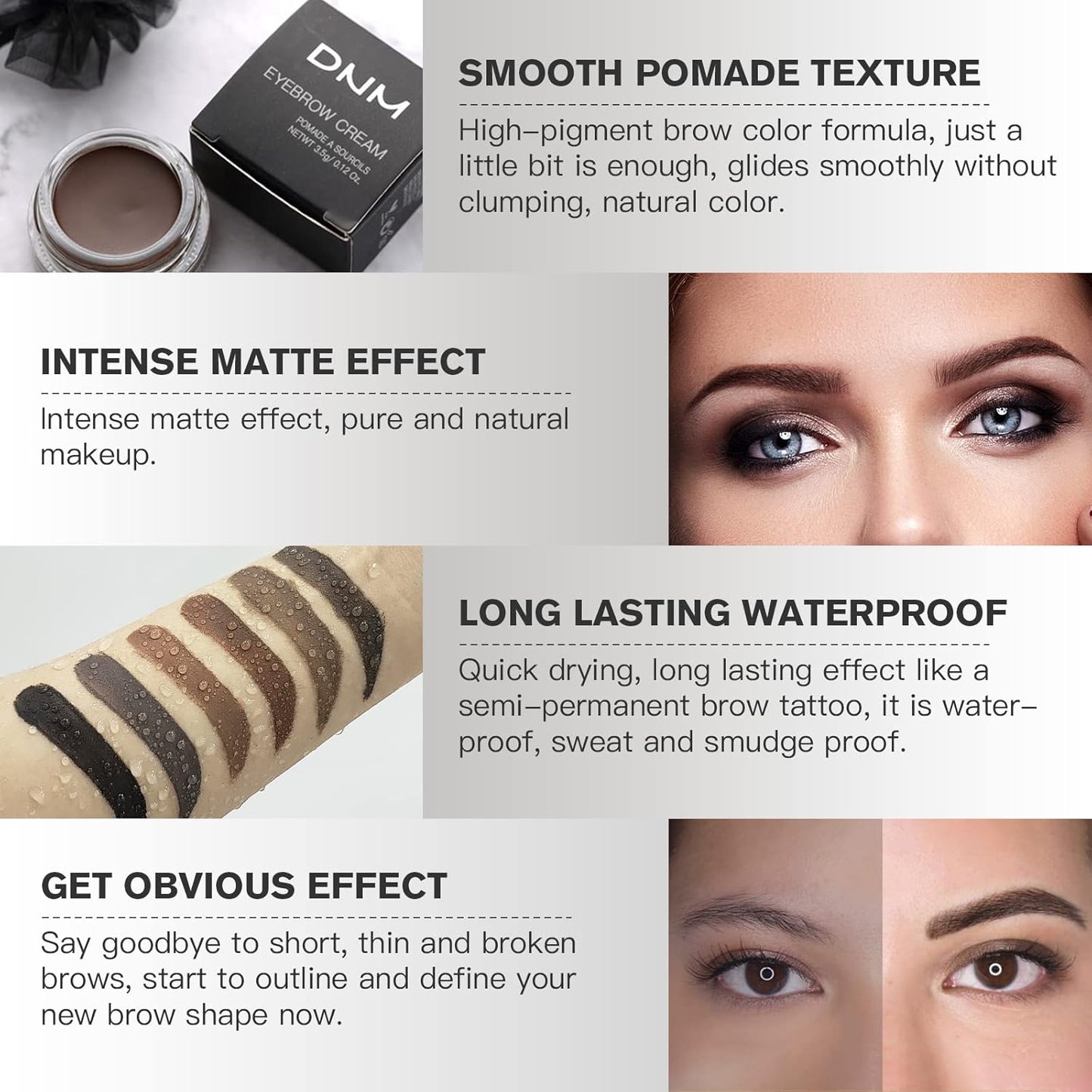 Eyebrow Pomade Kit with Dual-ended Eyebrow Brush, Water and Stain Resistant High Pigment Pomade, Corrects Brow Imperfections for Natural Long-lasting Brow Makeup (11# Black)