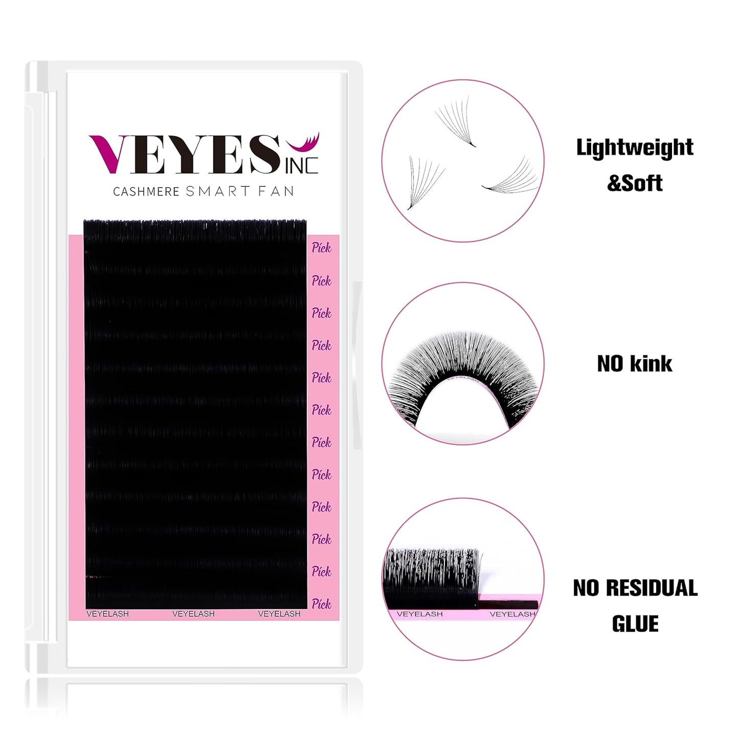 VEYES INC Cashmere Smart Fan Lash Extensions 0.03 0.05 0.07 C/CC/D Curl 8-20mm Mixed & Single Length, Super Matte Black Volume Lashes, Professional Supplies for Lash Techs (0.07 D 17mm)