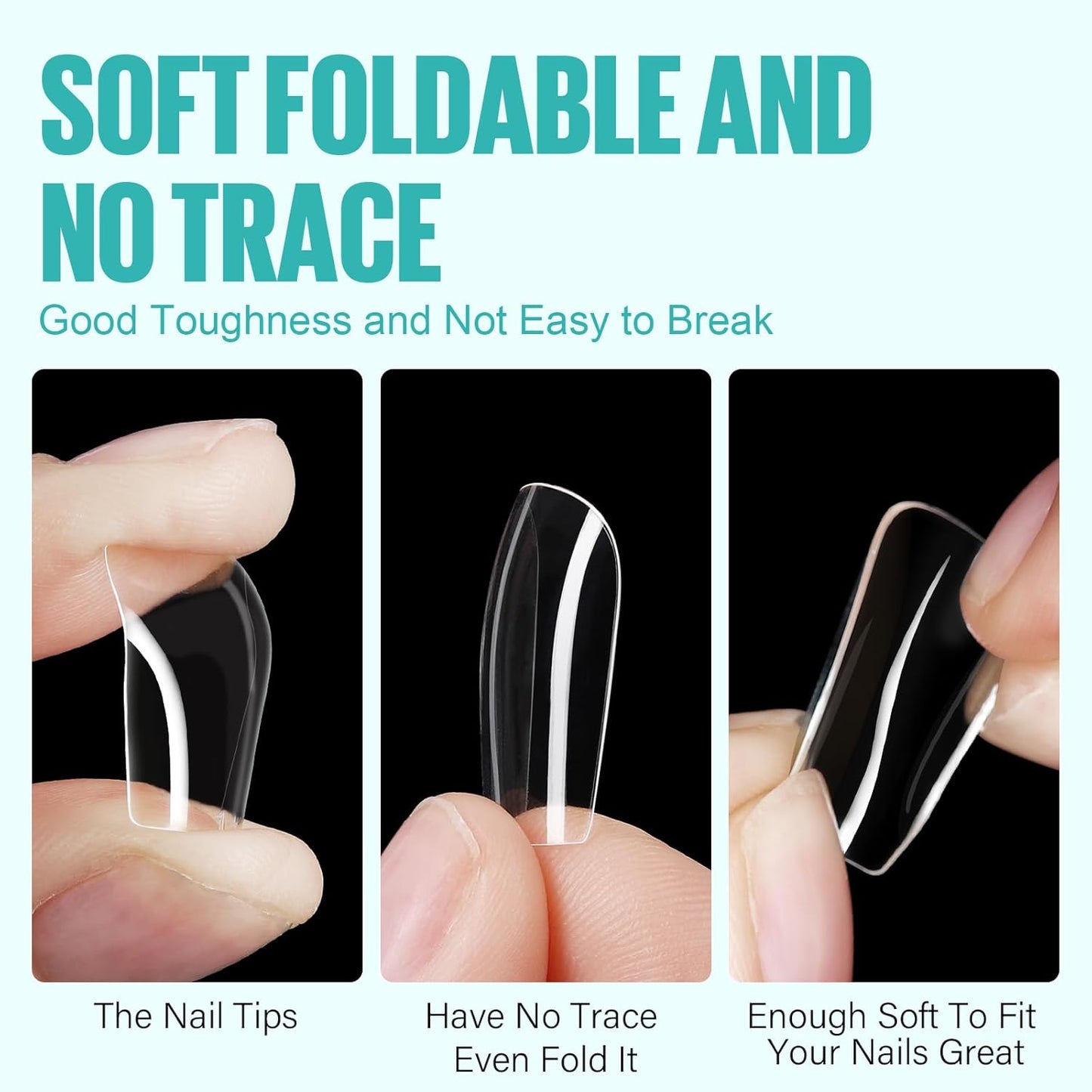 TOMICCA Fake Clear Nails, Short Square False Nail Tips, 216Pcs Nail Extension Tips for DIY Salon Gift