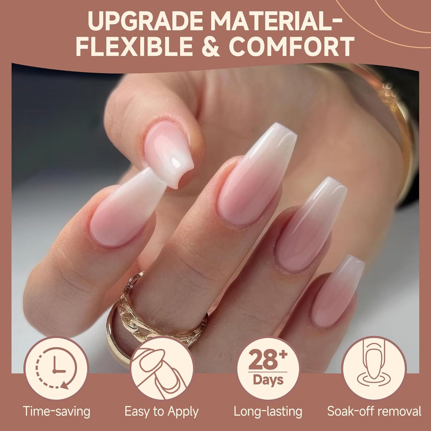 UNA GELLA Coffin Nails Tips, 216 PCS Soft Gel Nail Tips Coffin Half Matte Full Cover False Nails Pre-shaped Clear Acrylic Press on Nails Medium for Nail Extensions Home DIY Salon, 12 Sizes