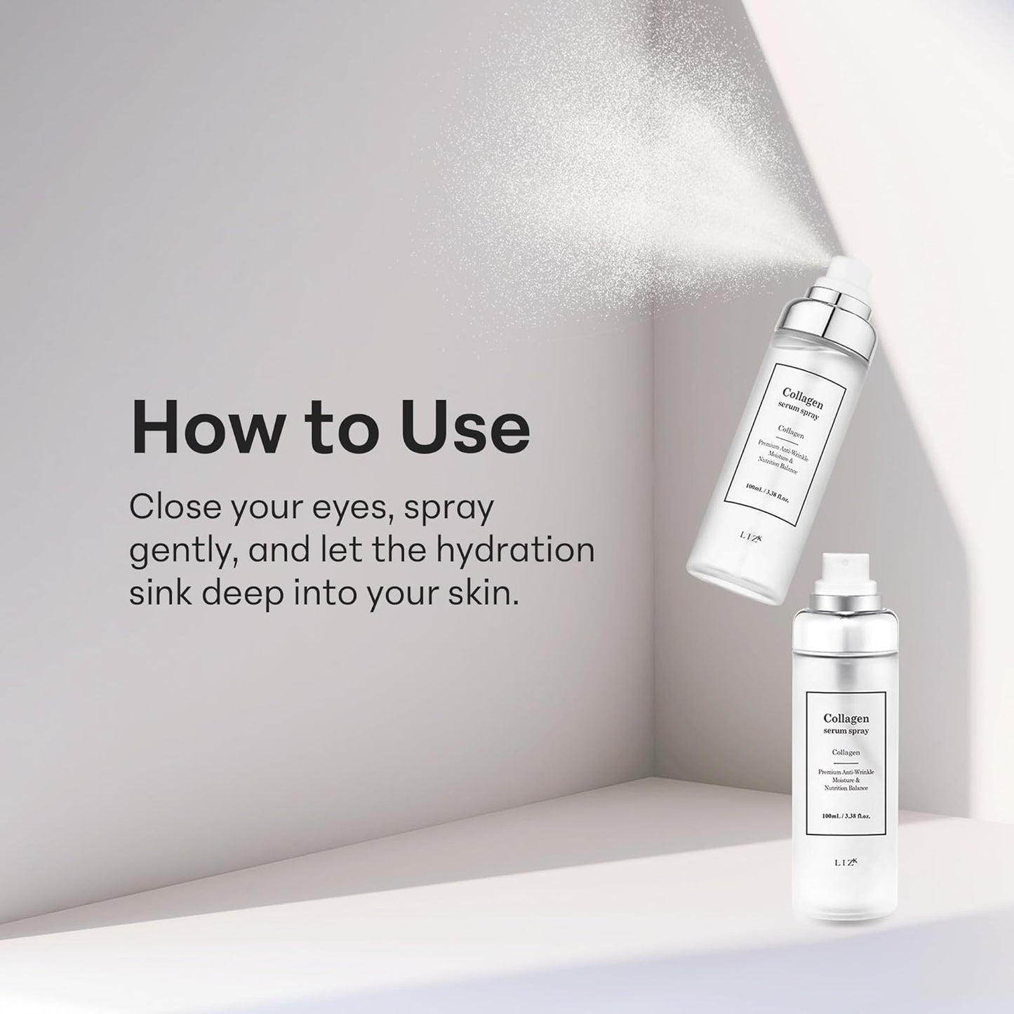 LIZK Collagen Serum Spray for Face 100ml (3.38 fl.oz) Glass Skin,easy to use, sparying at first step in skincare,body care, moisture mist, korea cosmetics