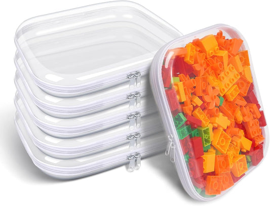 Clear Hard Plastic Zipper Case,Transparent Double Zippers Hard Pouch with 6pcs,Portable Travel Organizer Bin for Toy Storage