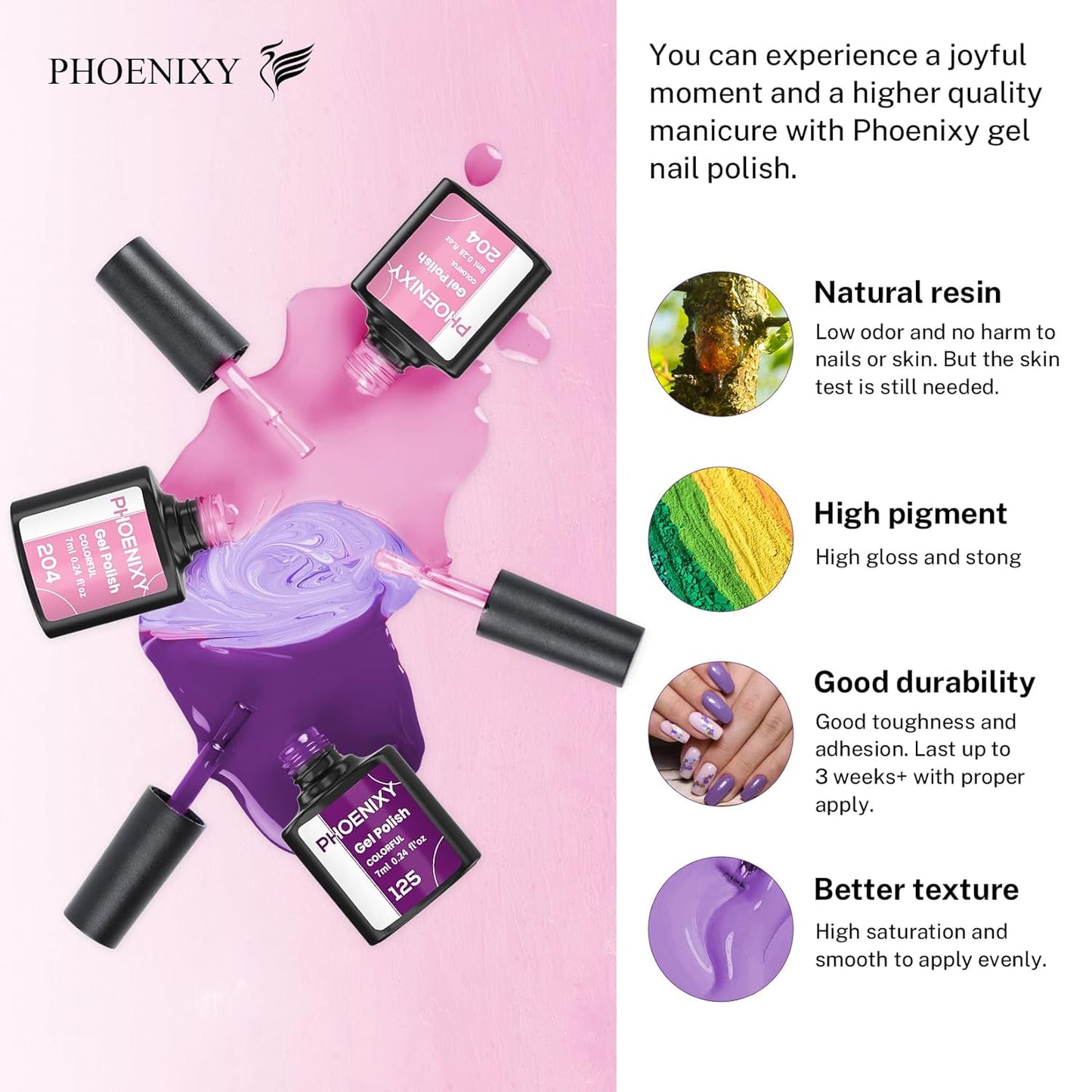 phoenixy 24 Gel Nail Polish Set, Gel Nail Polish Kit with Base Gloss Matte Top Coat Black Red Nail Polish Set Starter Kit Manicure Gift for Women-PCB9027