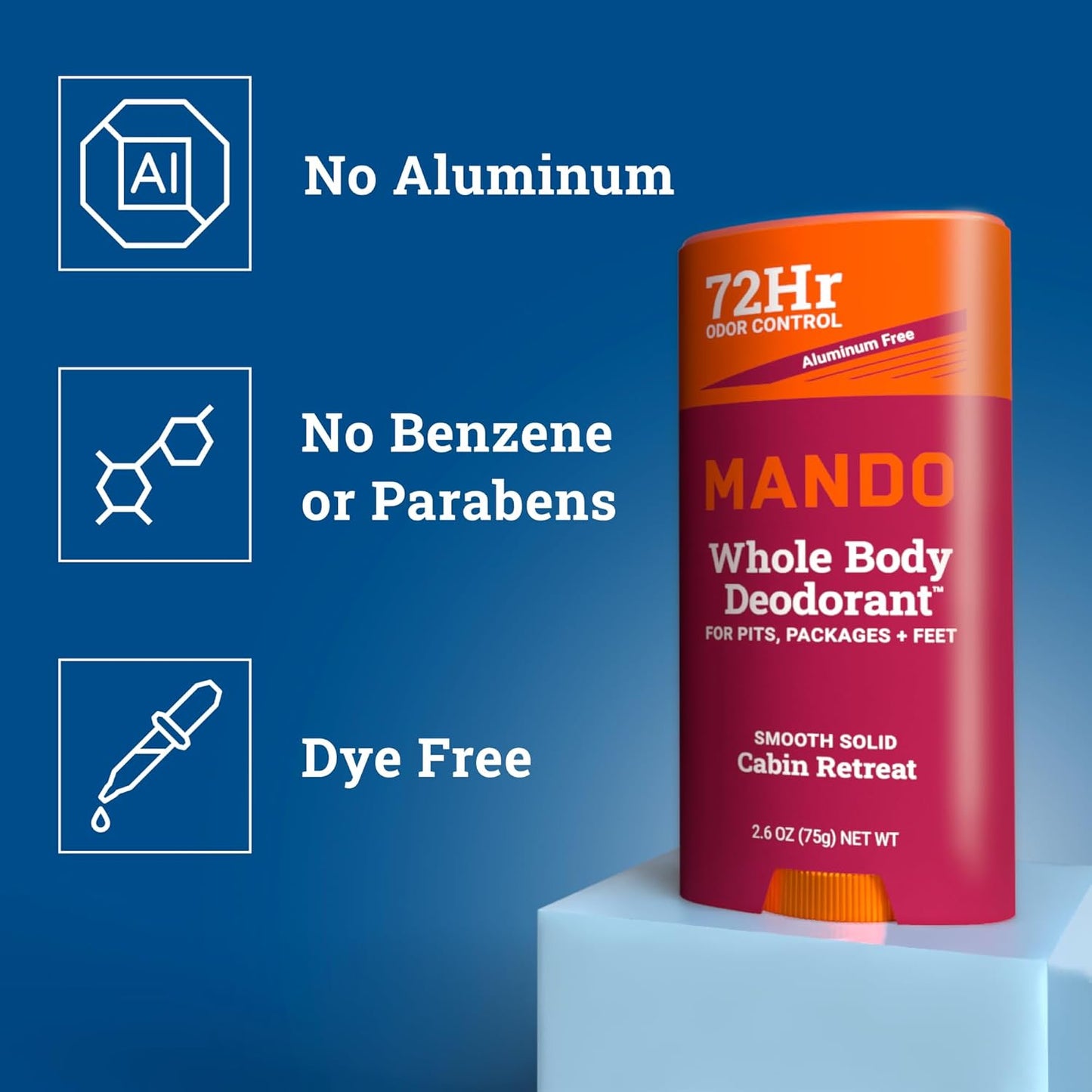 Mando Whole Body Deodorant For Men - Smooth Solid Stick - 72 Hour Odor Control - Aluminum Free, Baking Soda Free, Skin Safe - 2.6 Ounce (Pack of 2) - Cabin Retreat Limited Edition Scent