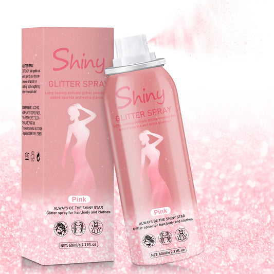 Hair and Body Glitter Spray, Holographic Glitter Highlighter Powder, Hairspray for Clothes, Face Body Shiny Glitter, Loose Shimmer Hairspray Festival Rave Prom Accessories, 2.11 Fl Oz (Pink)