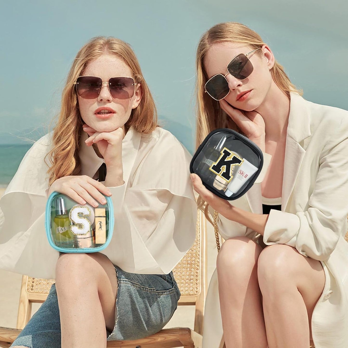 YOOLIFE Mini Clear Makeup Bag Initial Make Up Bag Waterproof Travel Toiletry Bag, Clear Makeup Bag Travel Essentials Gifts for Women Teen Girlfriend Teacher Mom Cute Pouch for Medications Black K