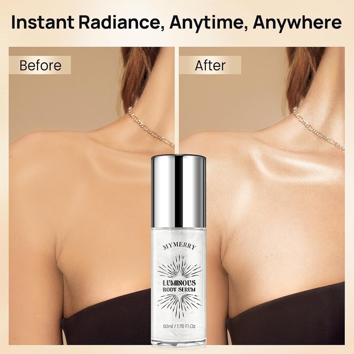 Body Shimmer Oil, 50ml Sunscreen Liquid Highlighter Bronzer Body Glitter Oil Long Lasting Moisturizing Makeup Lotion Illuminate Serum Glow Shimmer Skin 1.7 Fl Oz（Shining White #03）