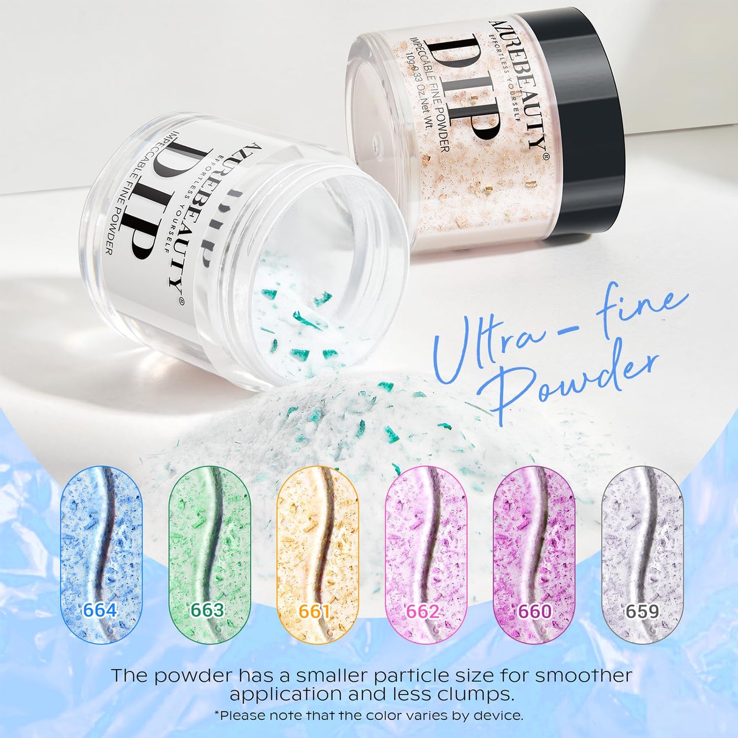 AZUREBEAUTY Dip Powder Nail Set, Blue Green Yellow Silver Light Dark Pink with Sparkle Aluminum Foil, 6 Colors All Seasons Dipping Powder Starter Kit Nail Art Manicure Salon, No Need Nail Lamp Cured