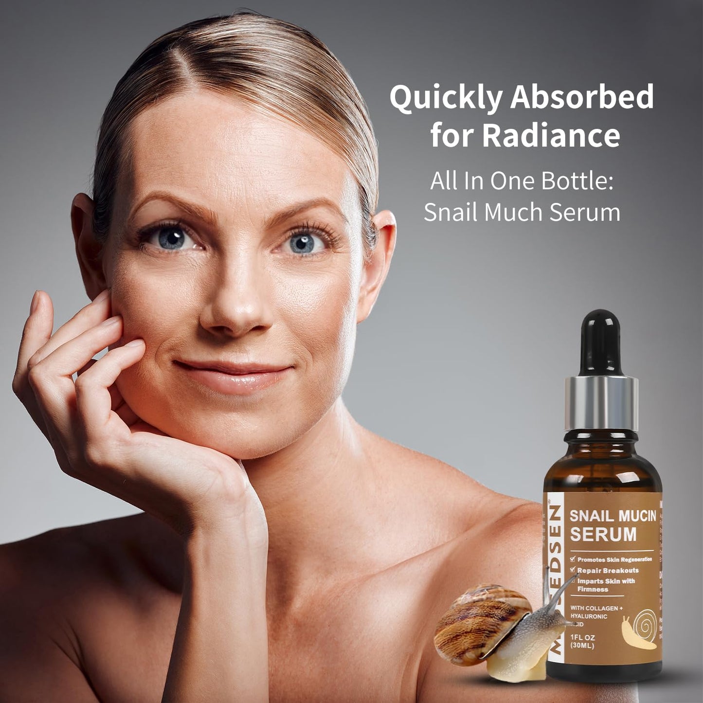 Snail Mucin Serum for Face with Collagen & Hyaluronic Acid,Smoothes Wrinkles,Improves Elasticity,Firms Skin 1 Oz Daily Use