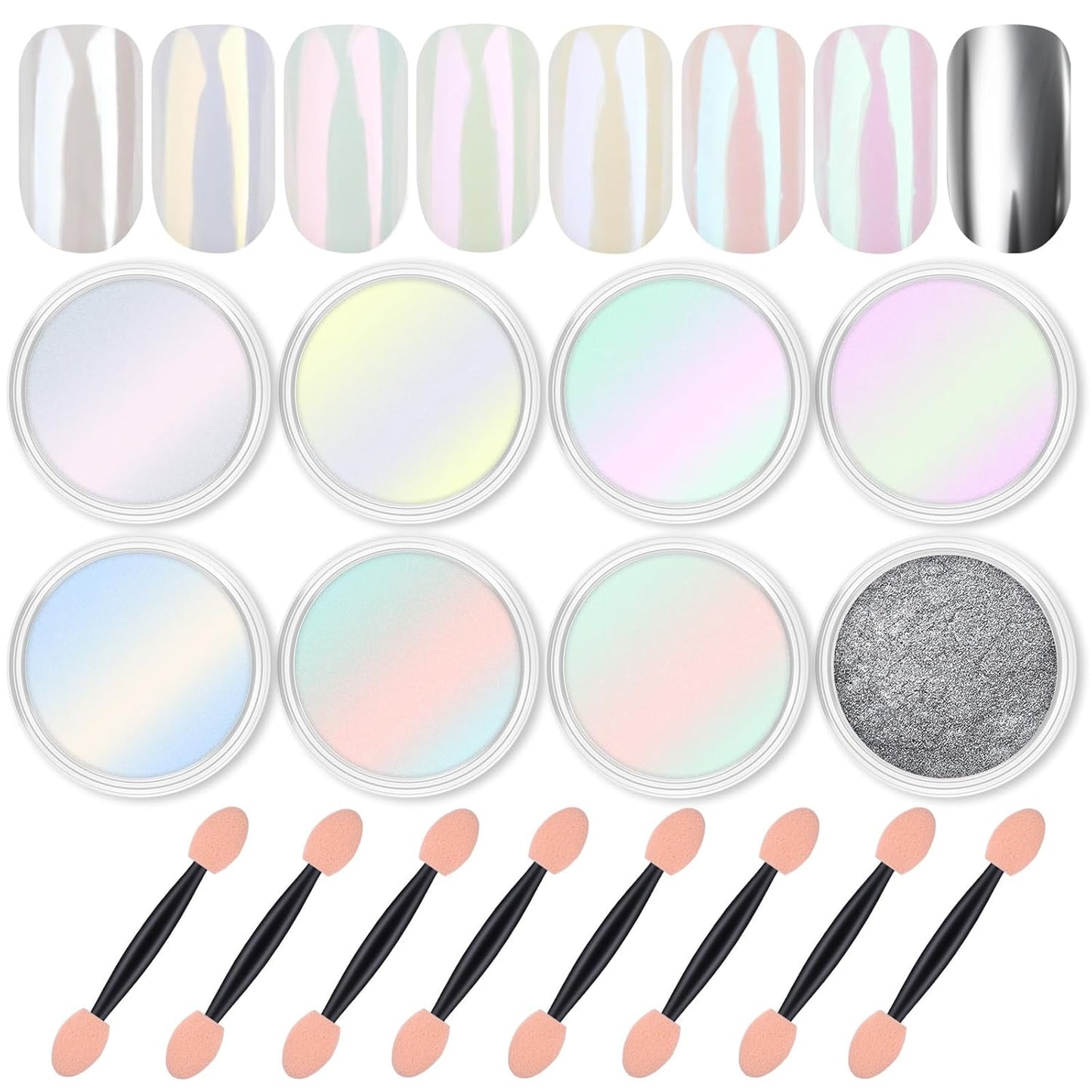 Artdone 8 Jars Chrome Nail Powder Magic White Pearl Kit Mirror Effect Silver Metallic Holographic Dip Nail Powder Decoration Iridescent Aurora Mermaid Pigment