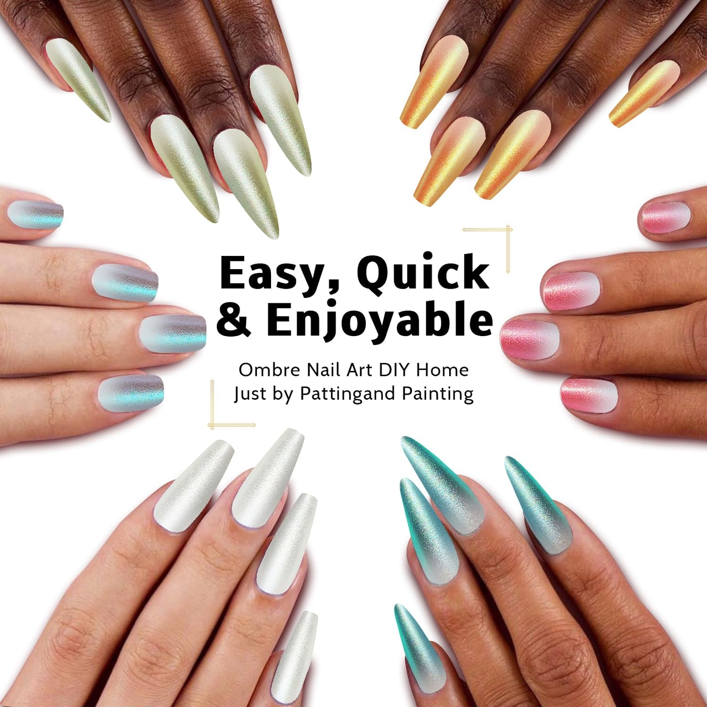 Sponge Pat Paint Nail Gel, Blending Colors Ombre Nails Gradient Gel Nail Blush Blooming Aura Nails Drawing Stripper Floral Painting Nail Art, No Wipe, Aurora Mermaid Chrome Silk Satin (9 Colors L)