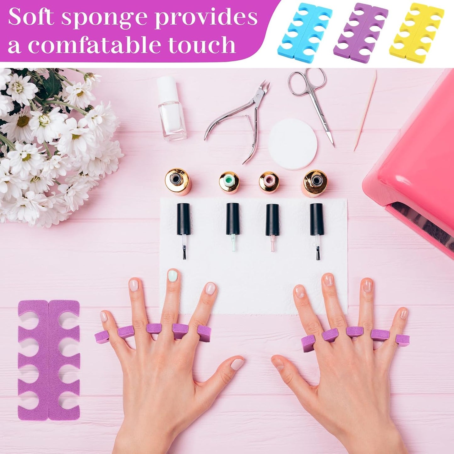 LemonRoad 300 Pcs (150 Pairs) Sponge Toe Separator Pedicure Finger Separator Tool Toe Divider Spacer Soft for Polishing Pedicure Manicure Coating Gel Painting Nail Beauty Accessory(Classic Color)