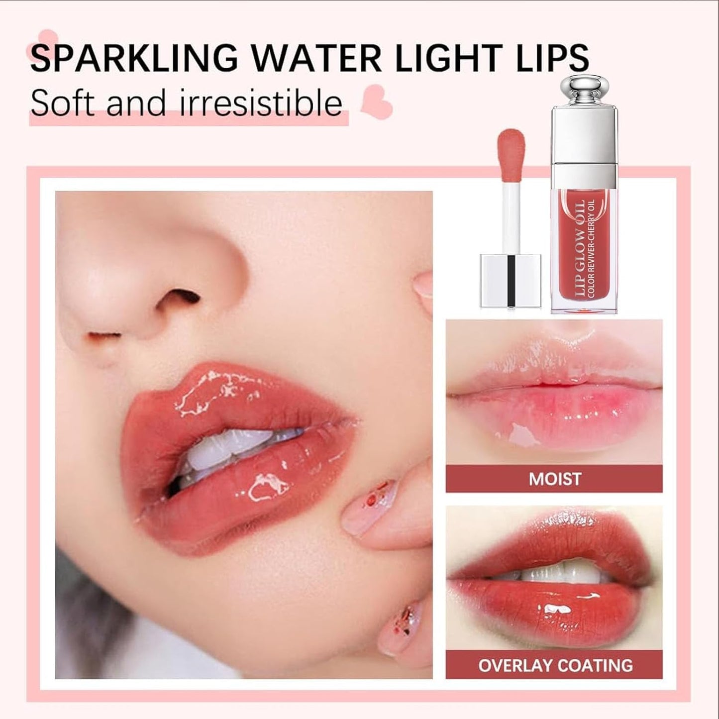 Hydrating Lip Glow Oil, Lip Oil Gloss Transparent Toot Tinted Nourishing Long Lasting Repairing Lightening Lip Lines (ROSEWOOD) 0.2 OZ