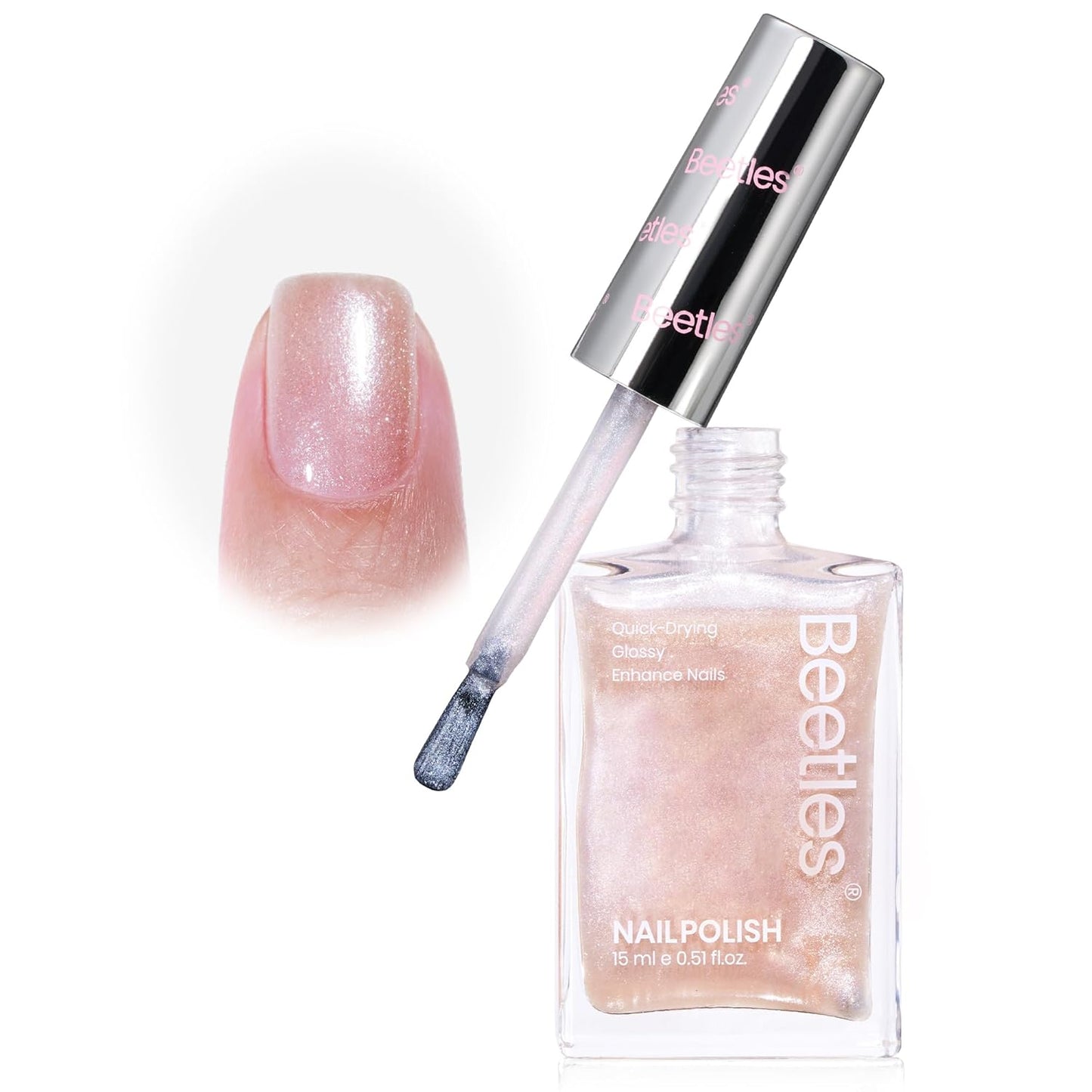 Beetles Pearl Nail Polish - Natural Nail Polish Illuminating Nail Concealer Fast Dry Quick Nail Strengthener and Growth Treatment for Thin and Damaged Nails,0.51 FL OZ