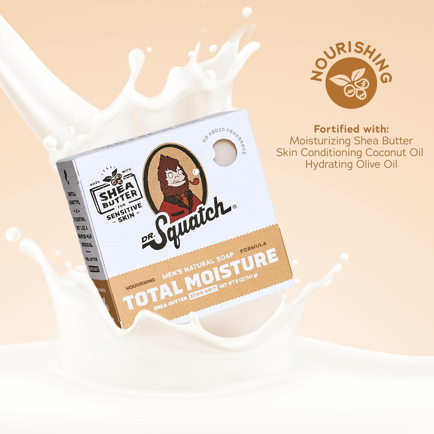 Dr. Squatch NEW Total Moisture Bar Soap for Men - No Added Fragrance Formulated for Sensitive Skin - Shea Butter, Mango Butter & Green Tea Butter (5 oz, 3-pack)