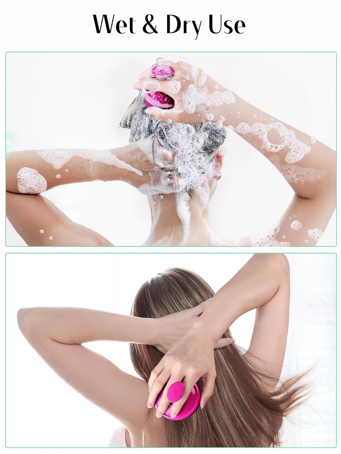 HEETA Scalp Massager Hair Growth, Soft Silicone Scalp Scrubber Shampoo Brush for Exfoliation, Dandruff Removal Head Massage Stress Relax, Wet & Dry Use for Thick Thin Curly Hair Care, Hot Pink