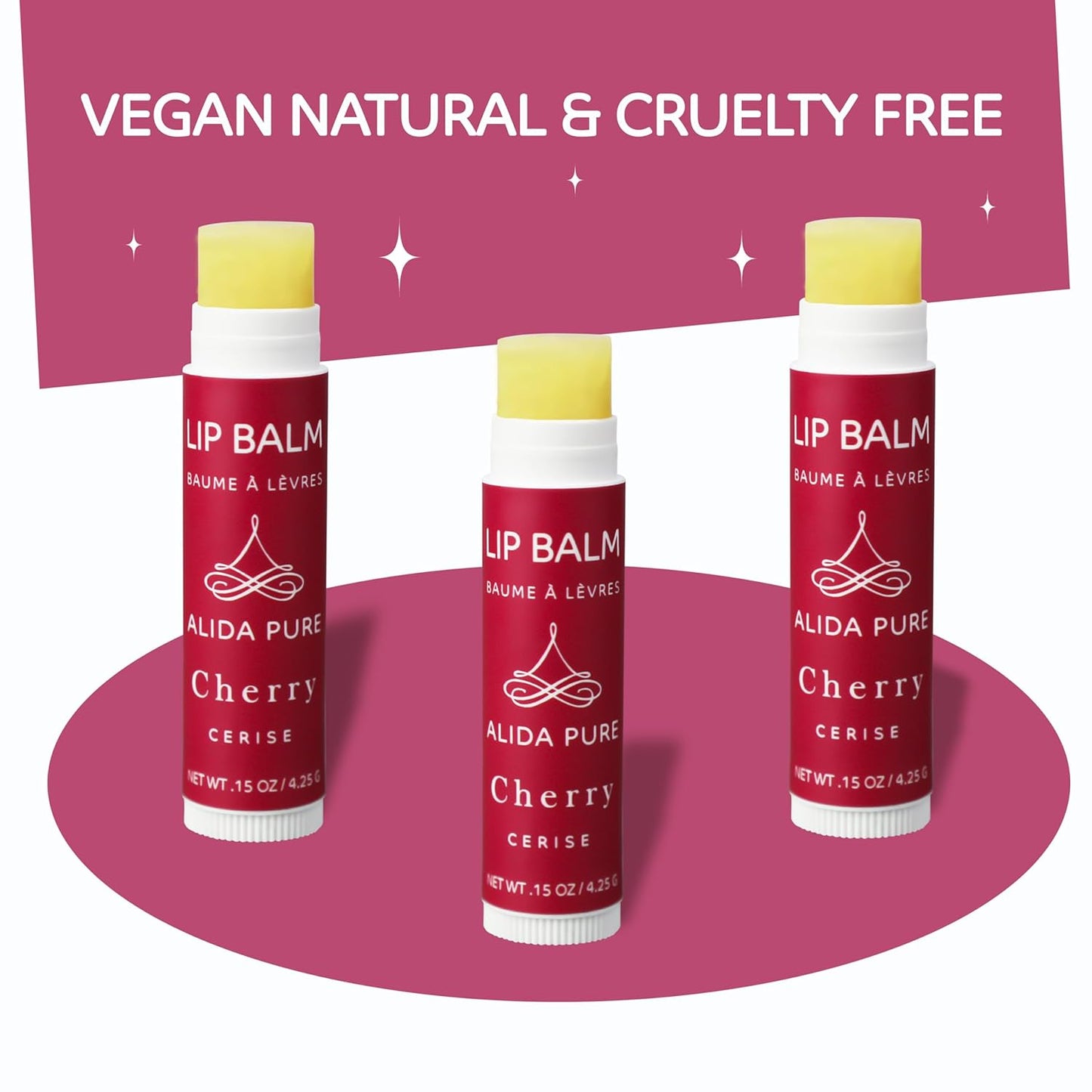 Cherry Lip Balm Collection, Vegan Set, Beeswax Free, with Organic Jojoba and Avocado Oil, Vitamin E, Natural Moisturizer for Dry, Chapped Lips, 3 Tube Set