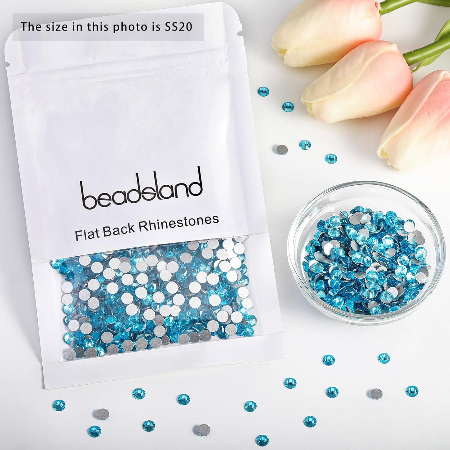 beadsland Flat Back Crystal Rhinestones Round Gems, Aquamarine (4.6-4.8mm) SS20/1440pcs