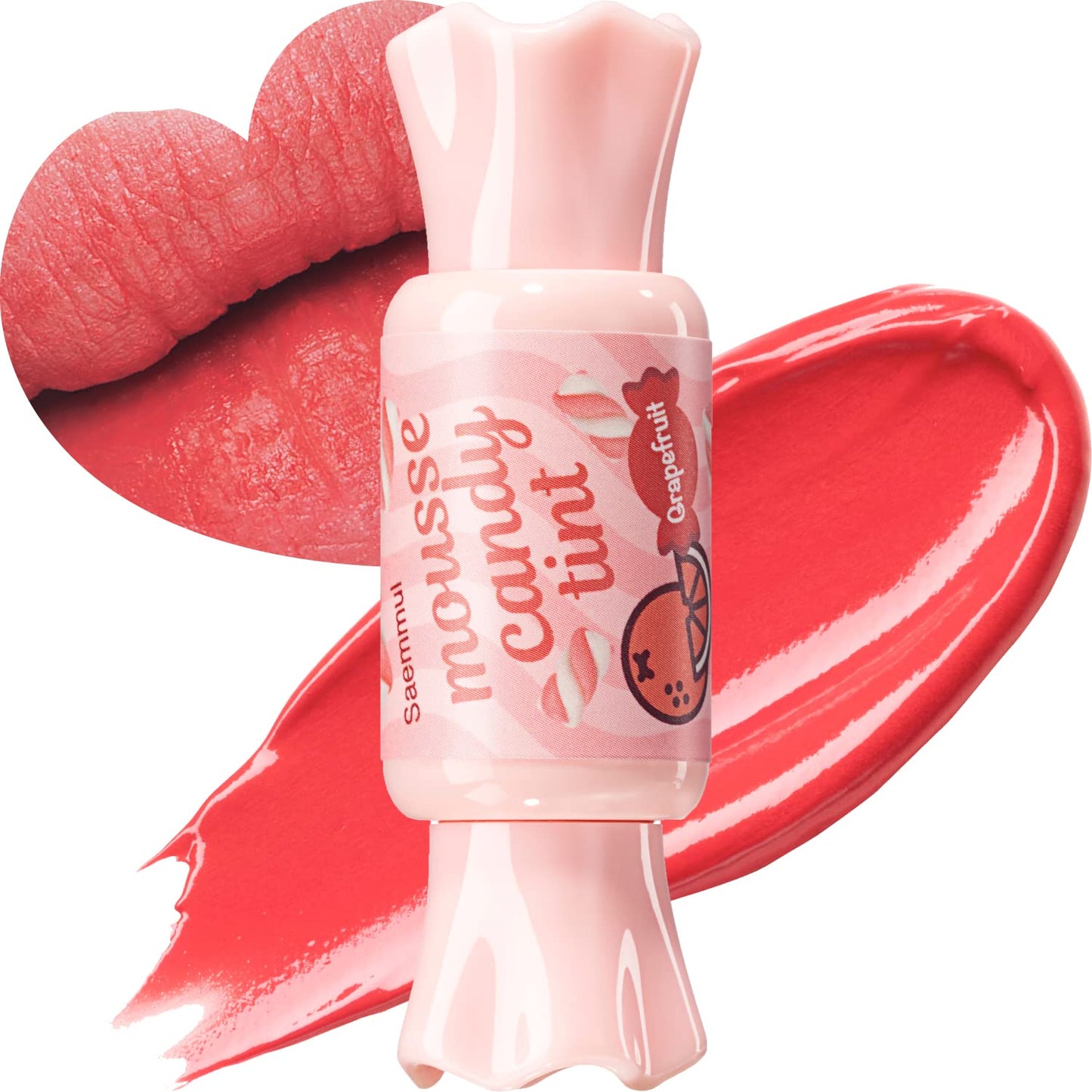 THESAEM Saemmul Mousse Candy Tint #4 Grapefruit Mousse - High Pigment Matte Finish Long Lasting Lip Stain with Honey Extracts to Hydrate Lips - Weightless & Smudge-Proof, 0.3 fl.oz.