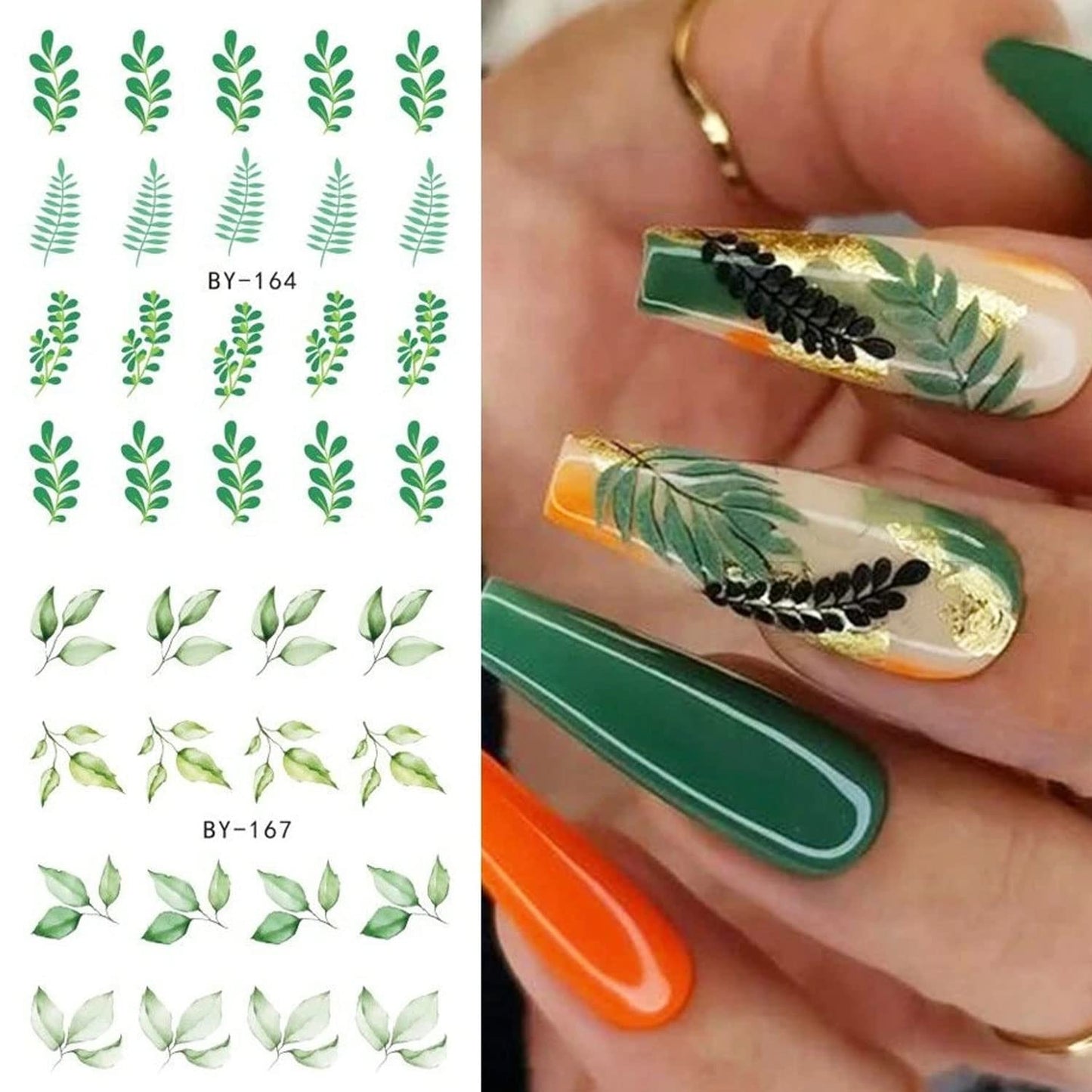 Summer Nail Art Sticker Water Transfer Decal Green Blue Floral Flower Design for Acrylic Nails - Manicure Supplies 12 Sheets (Green)