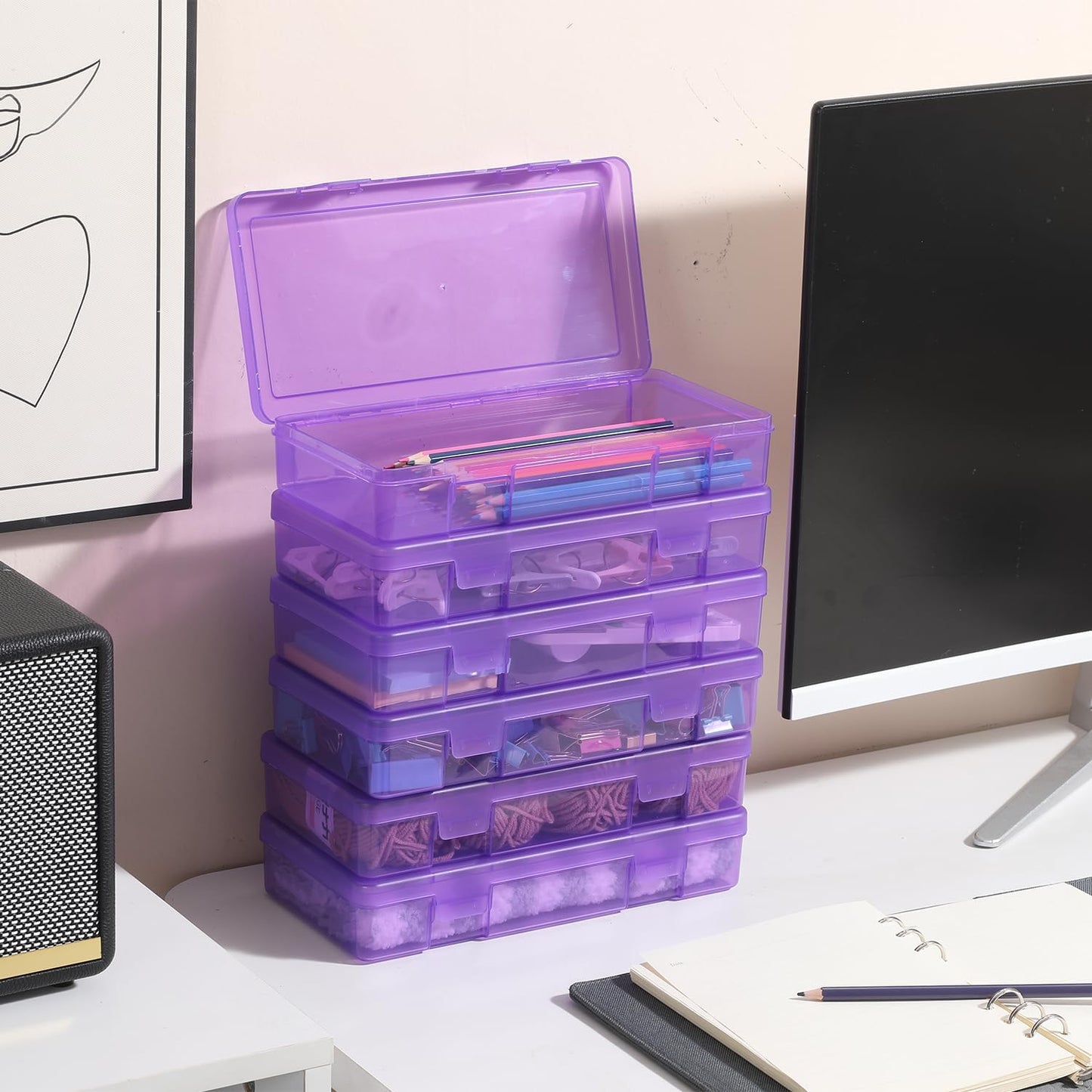 9 Pack Plastic Storage Containers Color Arts & Crafts Storage Boxes & Organizers Stackable Containers With Lids For Organizin (Set 6)