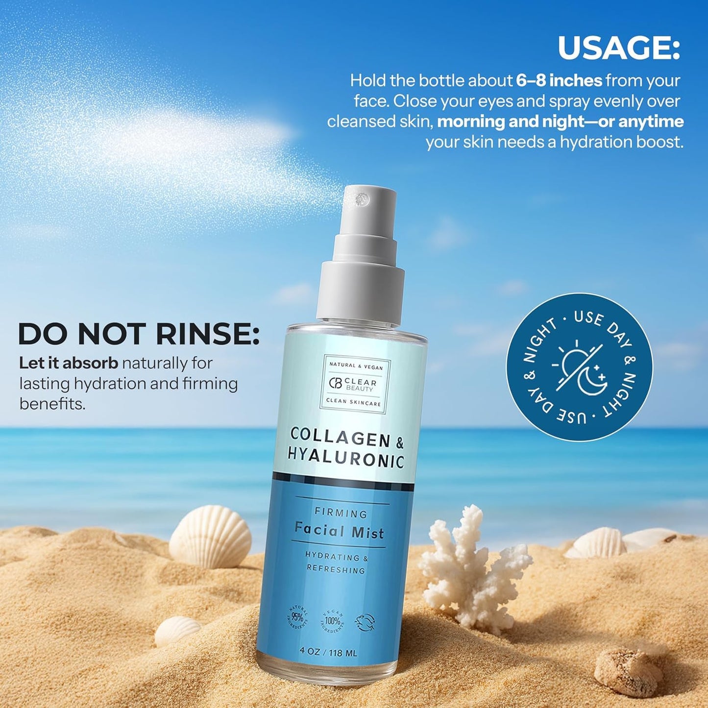 Hyaluronic Acid & Collagen Face Mist - Dermatologist Tested, Moisturizes & Tones Skin, Anti-Aging, Natural Ingredients, Cruelty-Free Korean Skin Care - All Skin Types - 4 OZ (2 Pack)