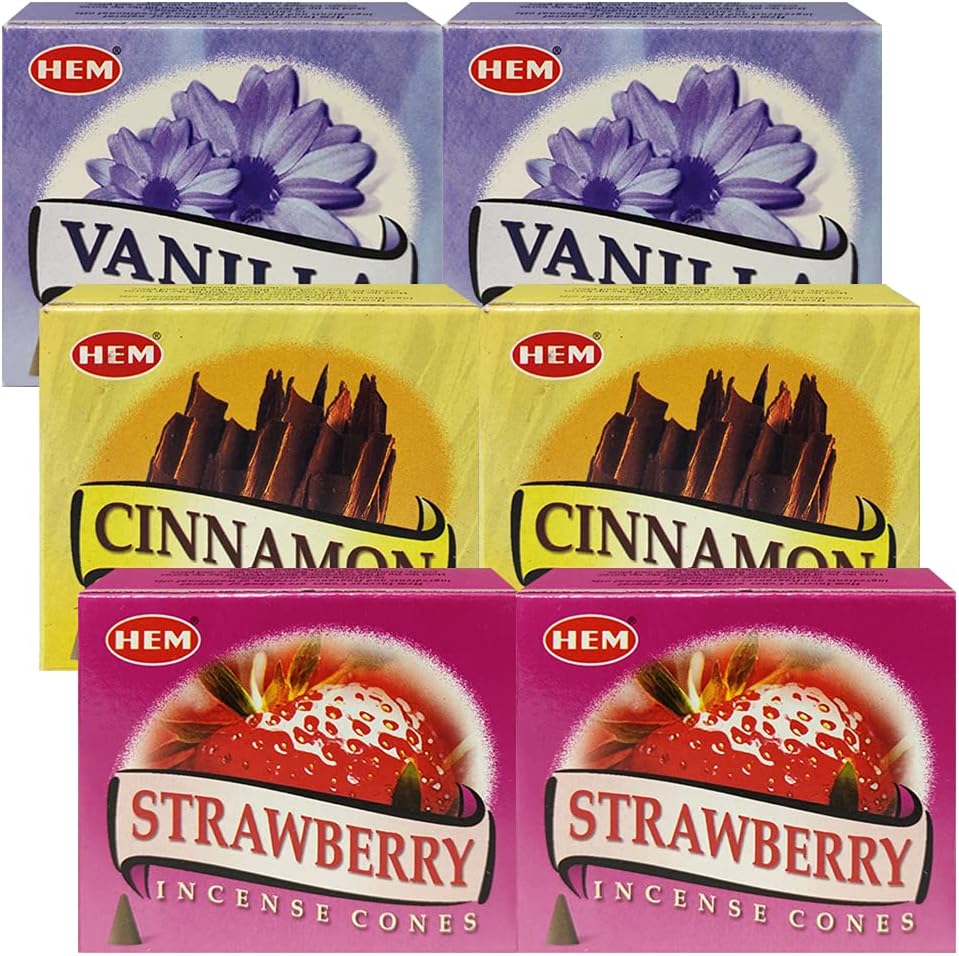 Vanilla Cinnamon Strawberry Incense Cones & Holder Bundle Variety Pack From Hem Trumiri Insense Insence