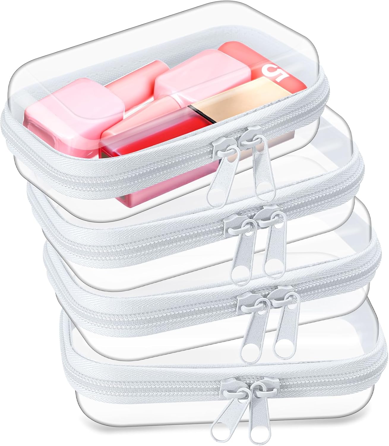 Hoolerry 4 Pcs Hard Clear Zipper Case Makeup Bags Plastic Pencil Pouch Transparent Storage Box Containers for Cosmetics, Snacks, Building Blocks, Puzzles(White,5 x 3 x 2 in)