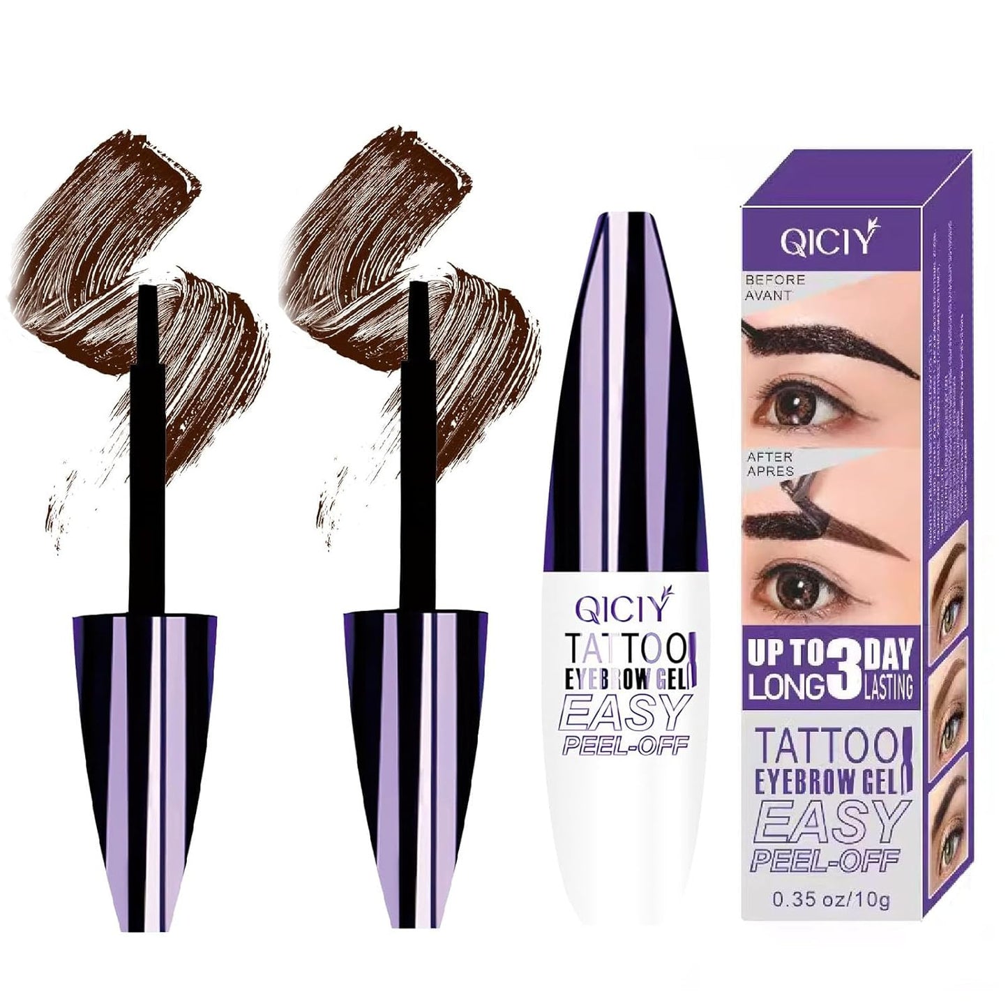 2PCS QICIY Easy Peel-Off Eyebrow Gel- QICIY Peel Off Tattoo Eyebrow Eye Brow Tint Waterproof & Sweatproof For All Skin Tones (Dark Brown)