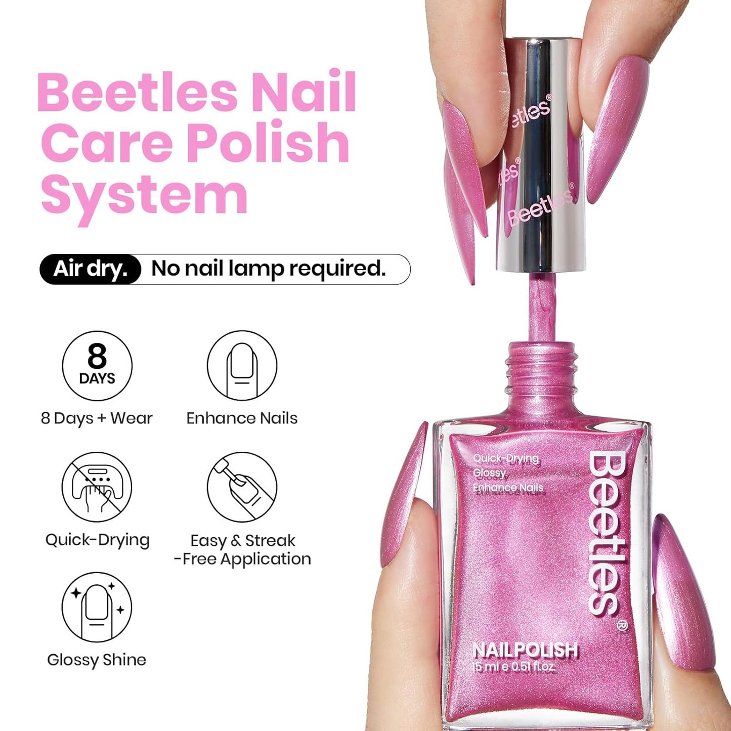 Beetles Sakura Pink Pearl Nail Polish - 15ml Quick Dry & Long Lasting Shimmer Art Effect for Nail Salon DIY at Home