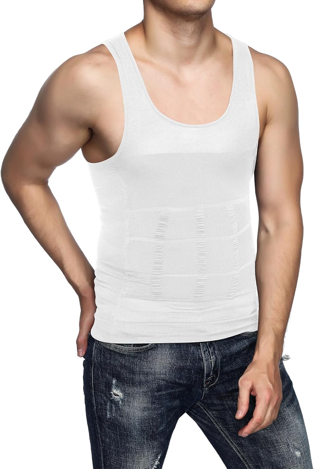 Odoland 5 Pack Men's Compression Shirt Short Sleeve Vest Set, Body Shaper Shapewear Tank Top Base Layer for Sport