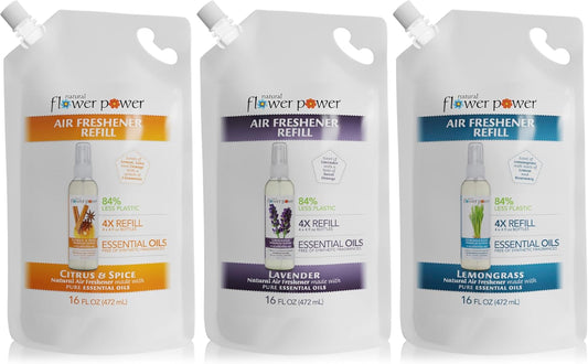 Air Freshener Spray Refills - Odor Eliminator w/Essential Oils - Home, Car & Fabric - Cruelty Free & Vegan - Variety Pack - Citrus & Spice, Lavender, Lemongrass - 3 x 16 fl oz