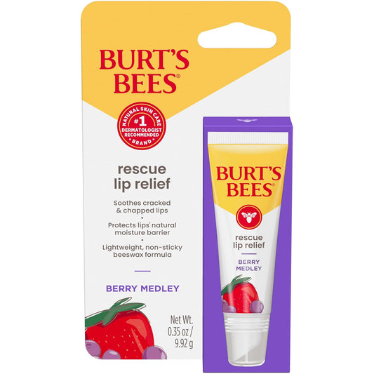 Burt's Bees Rescue Lip Relief, Berry Medley, Hydrating Lip Balm for Dry Cracked Lips, with Responsbily Sourced Beeswax and Shea Butter, 100% Natural Origin, 1 Squeezy Tube, 0.35oz