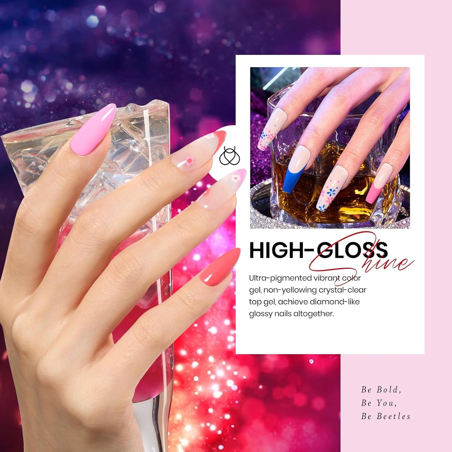 Beetles Pink Gel Nail Polish, Red Purple Nude Blue Glitter 20 Colors Gel Polish Set Romance Rebellion with Base & Top Coat, Soak off Uv LED Cured Nail Art Design Salon Home Gift for Women