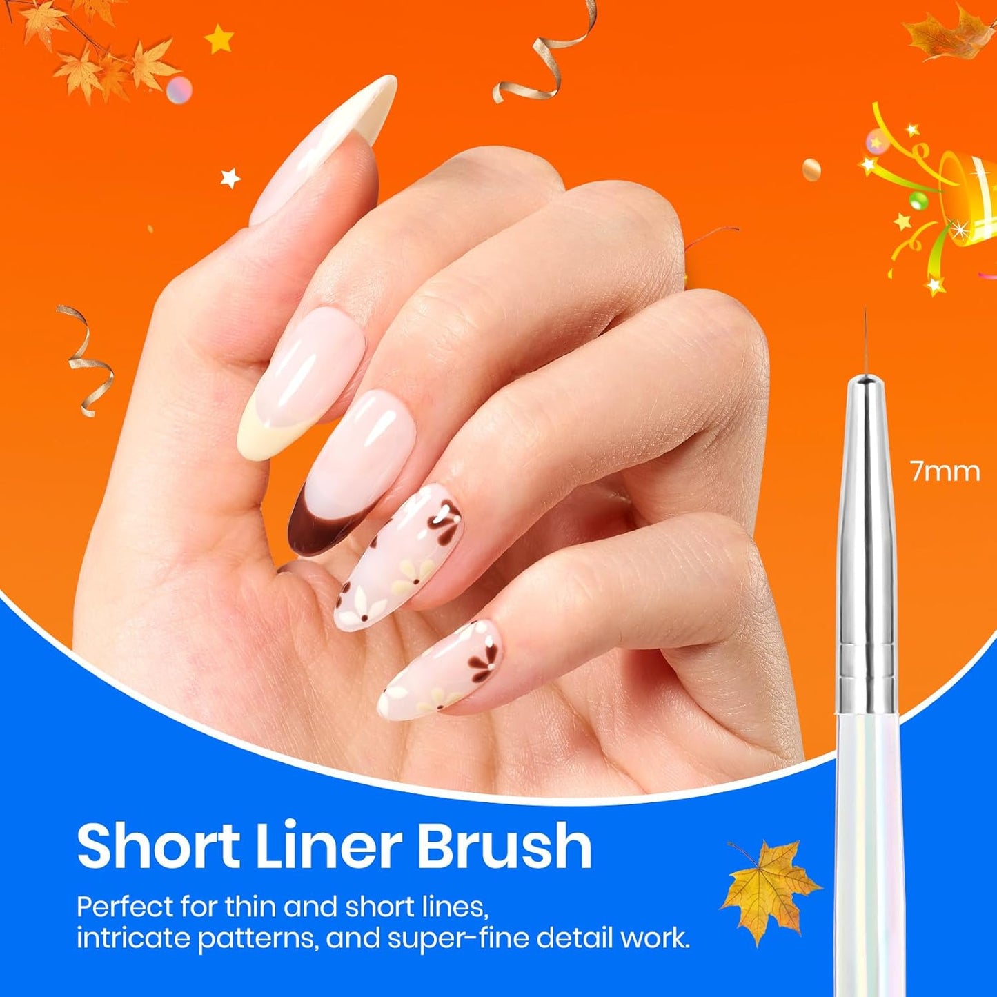 Beetles Nail Art Pens Brushes, 5pcs Nail Art Liner Brushes Set Painting Nail Dotting Drawing Tool for Long Lines, Details, Fine Drawing Sizes 7/11/15/20/25mm Gift for Women