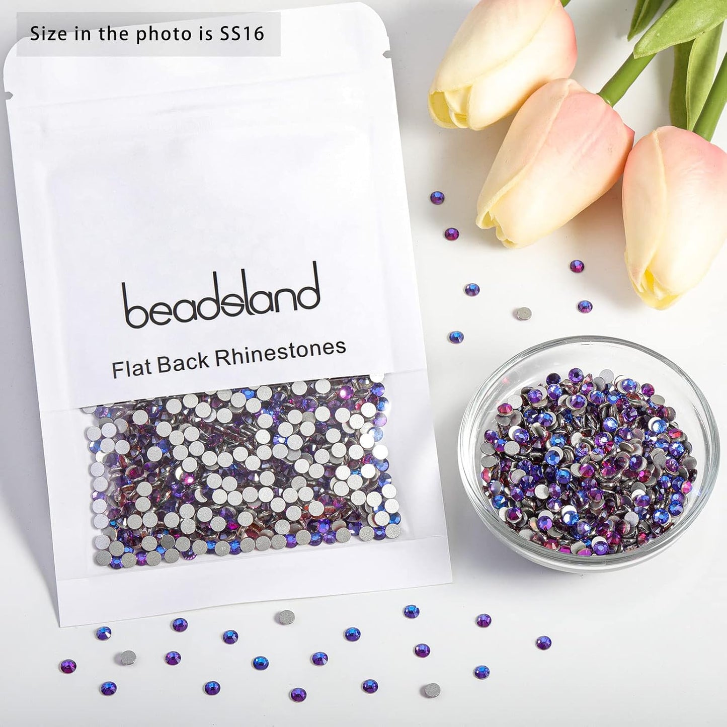 Beadsland 1440pcs Flat Back Crystal Rhinestones Round Gems for Nail Art and Craft Glue Fix, Purple Velvet,SS16,3.8-4.0mm