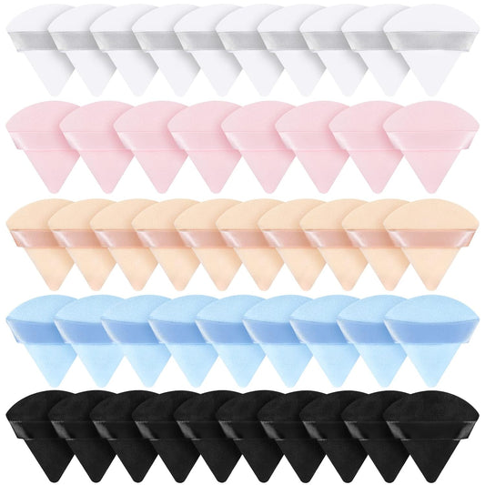 Suclain 48 Pcs Velour Triangle Powder Puff Soft Velour Makeup Puff for Face Powder Makeup Triangle Sponges for Wet and Dry Cosmetic Foundation Loose Mineral Body Makeup Tool(Bright Color)