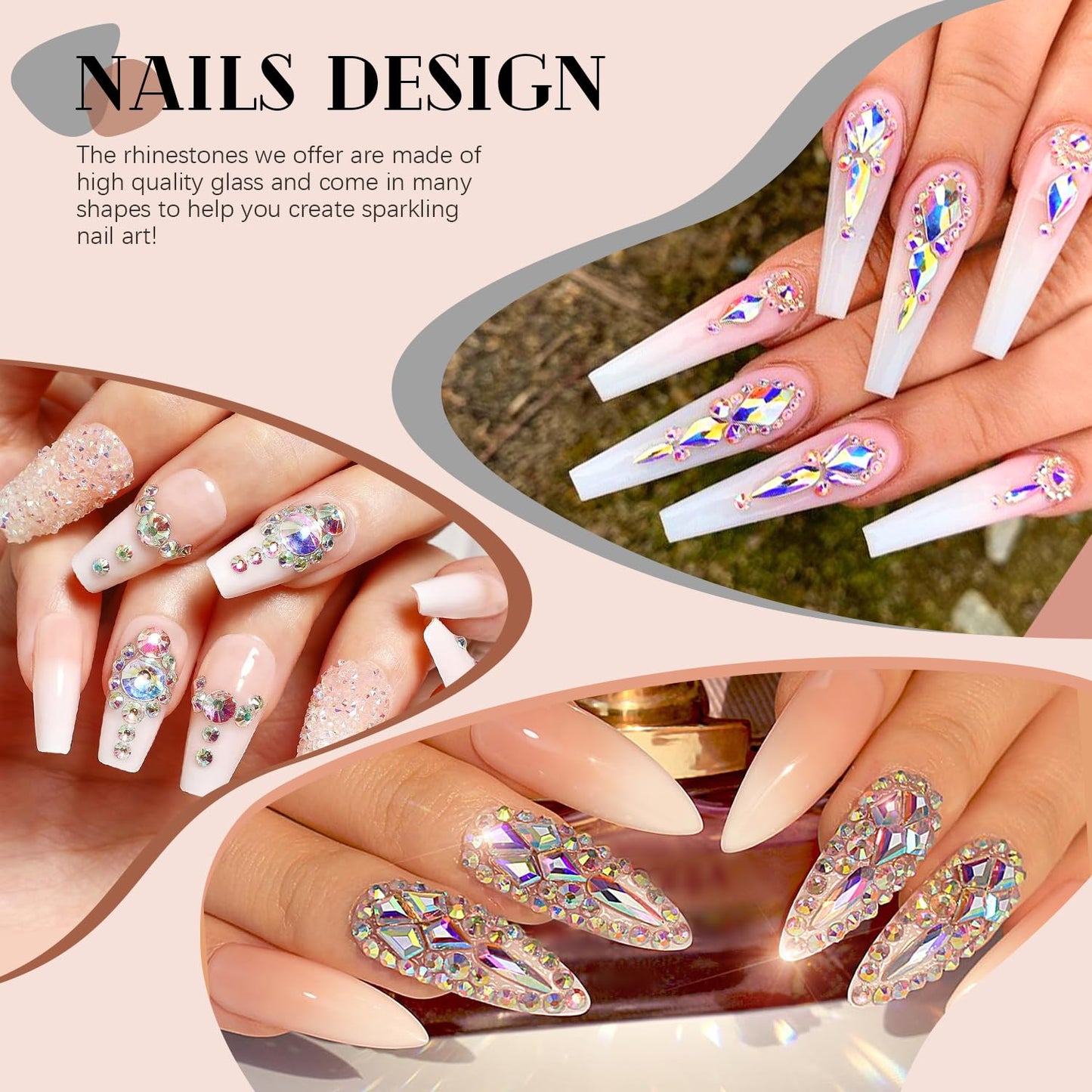 1680Pcs AB Glass Nail Rhinestones 180Pcs Multi Shapes Flatback Nail Gems + 1500Pcs 1.5-4mm Round Crystal, Manicure Nail Charms Diamond Gemstones for Acrylic Nails Decoration