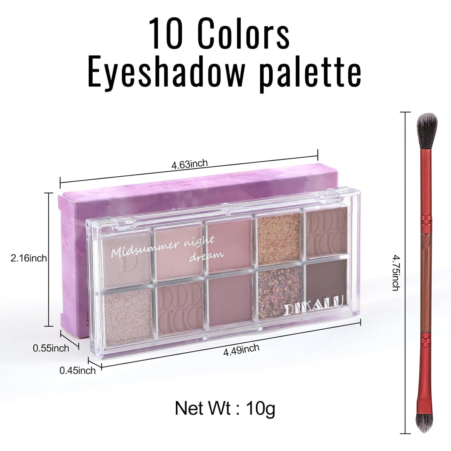 Erinde 10 Color Eyeshadow Palette Makeup - Matte Shimmer Glitter Eye Shadow, Ultra-Blendable, High Pigmented, Naturing-Looking, Neutral Nude Eyeshadow Palette with Professional Brush, Summer Dreamland