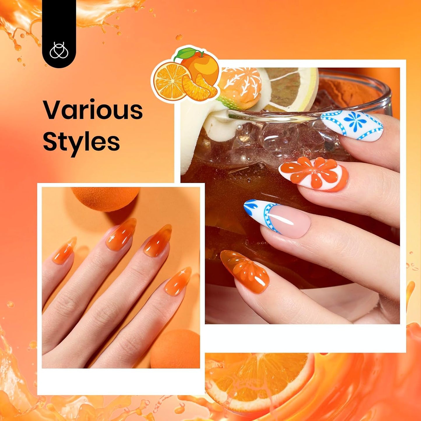 Beetles Orange Gel Nail Polish, 15ML Summer Jelly Gel Polish Sheer Translucent Effect Gel Soak Off UV Orange Burst Series French Nail Art Manicure Gift for Women