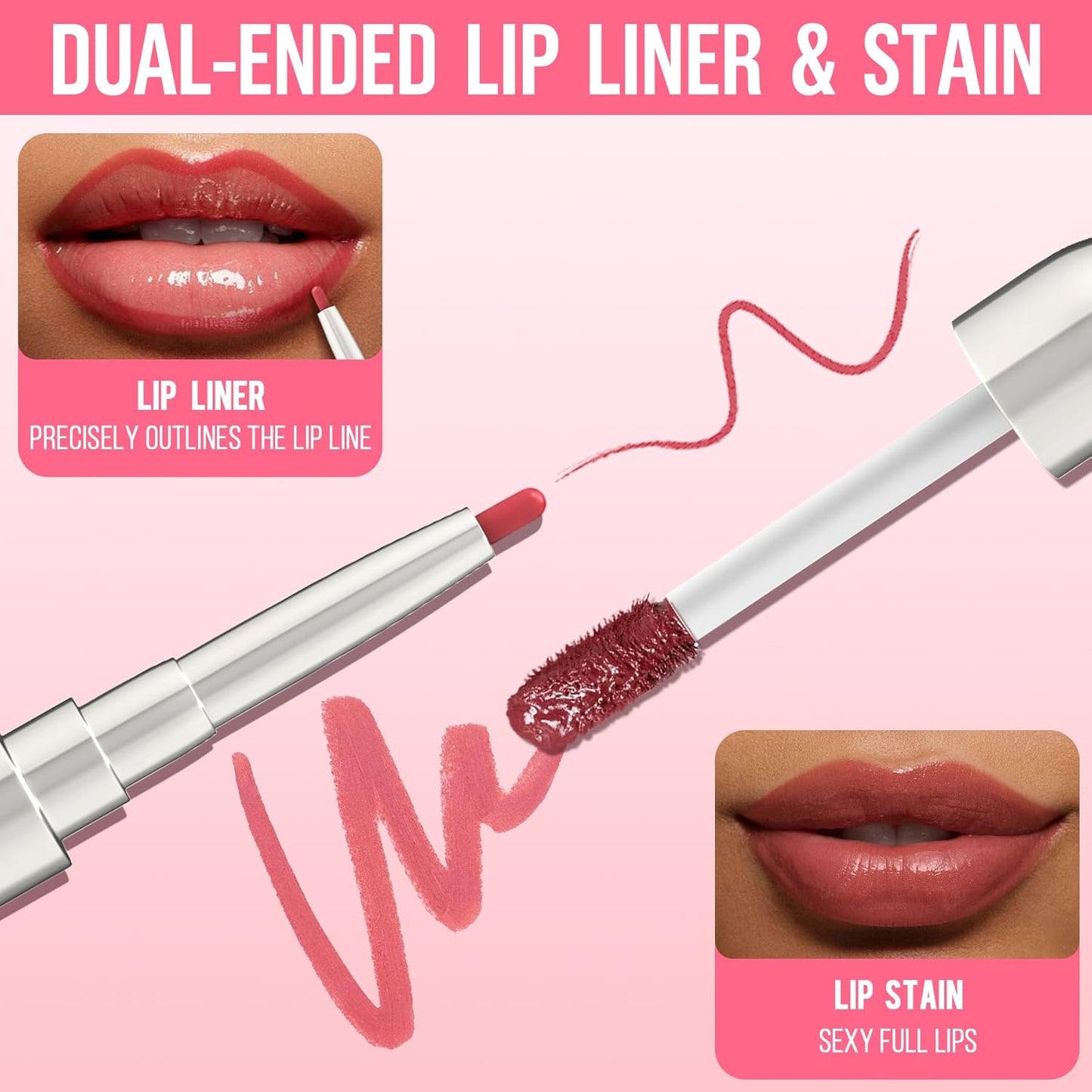 iMethod Lip Liner Stain - Lip Stain, 2-In-1 Dual-Ended Peel Off Lip Stain with Tweezer, Natural Long Lasting Peel Off Lip Liner, Easy to Use for All Skin Types, Stay All Day, Coffee