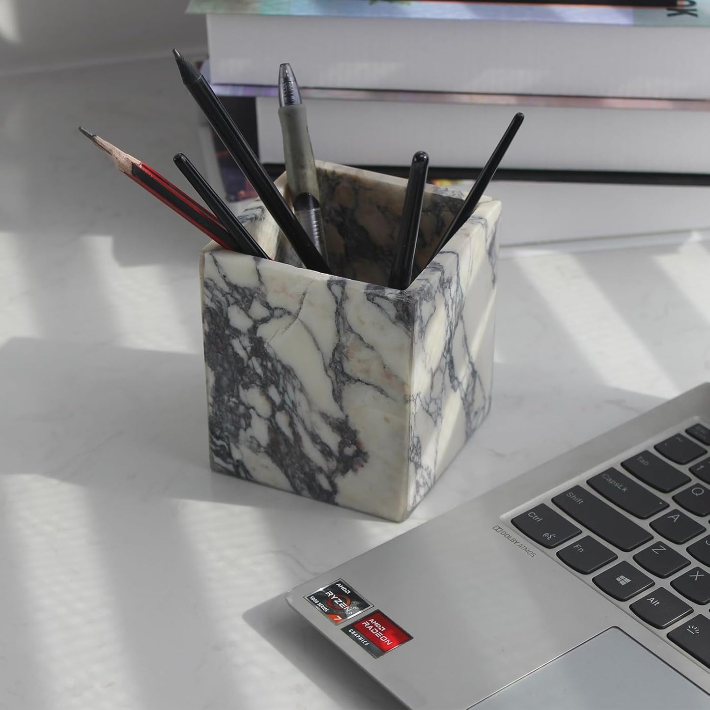 Genuine Calacatta Viola Marble Toothbrush Holders for Bathroom, Natural Marble Makeup Brush Holder Countertop Organizer