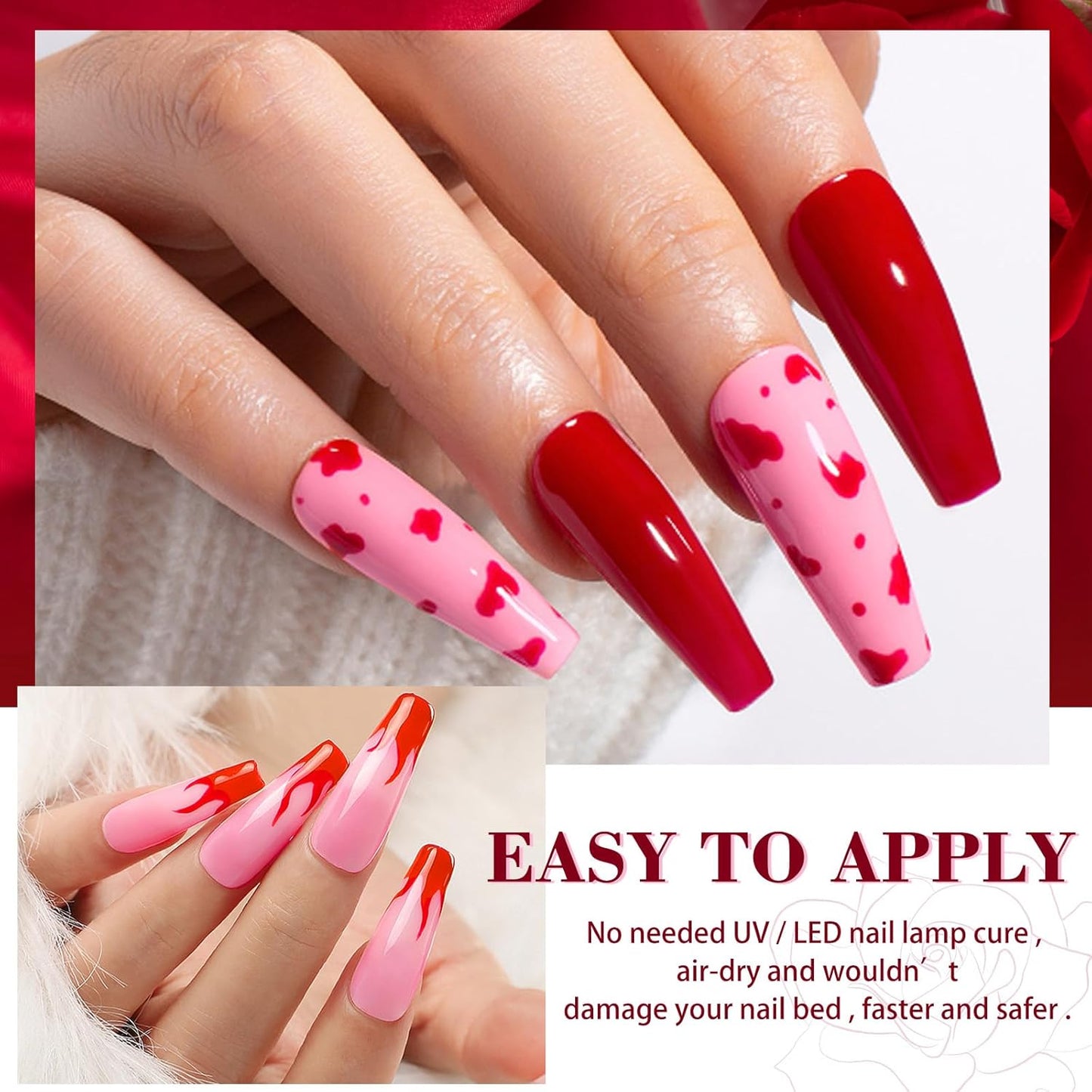 Honey Joy Dip Powder Nail Kit Starter, 4 Colors Dark Red Hot Pink Fine Dipping Powder Liquid Set with Base Top Coat Activator for Nail Art Manicure Salon DIY No LED Nail Lamp Needed, Dip-7pcs-No.20