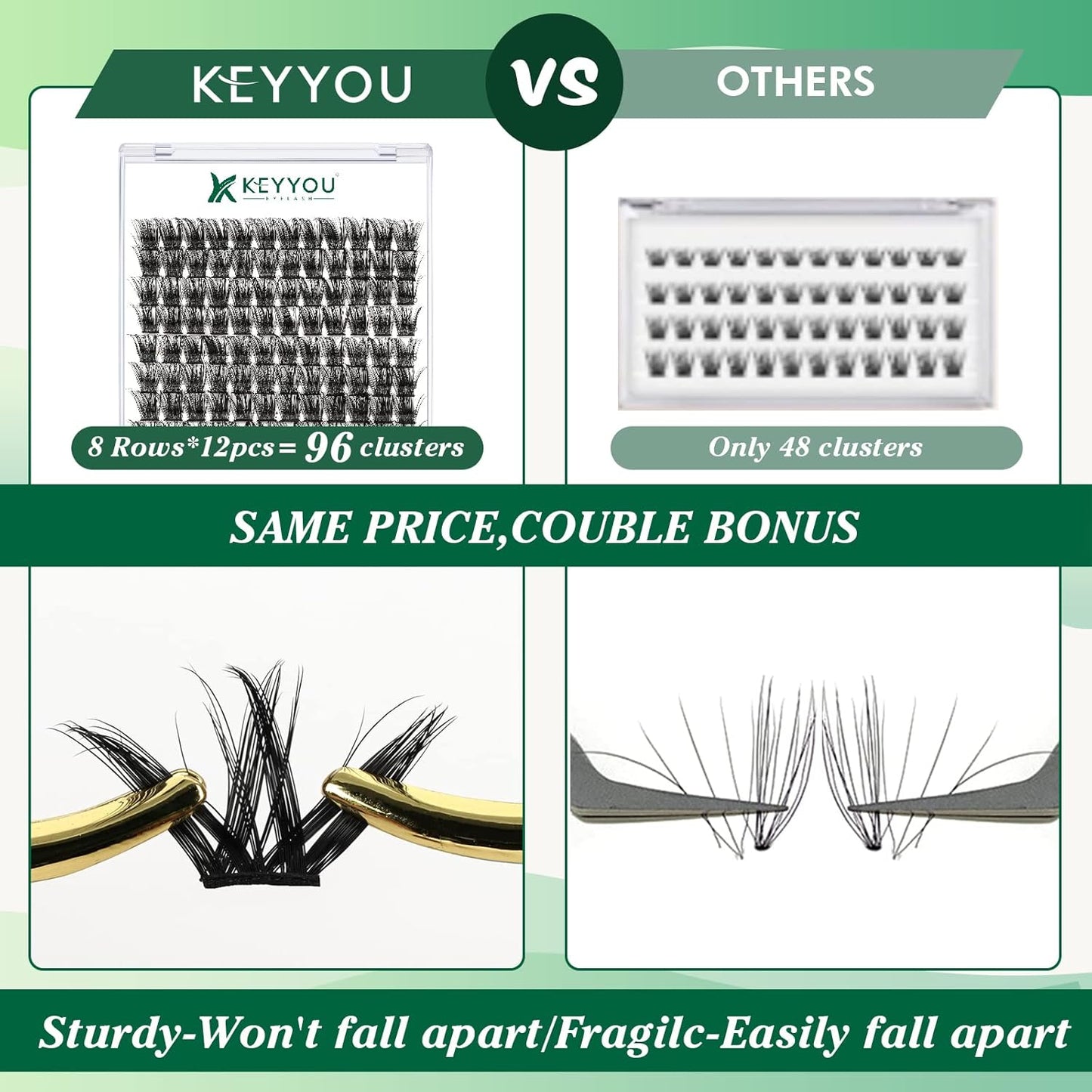 Lash Clusters,96 Pcs Cluster Lashes D Curl 16mm DIY Lash Extensions Eyelash Clusters,KEYYOU Volume Wispy Individual Lashes Soft&Comfortable Easy DIY at Home(Y06,D-16mm)