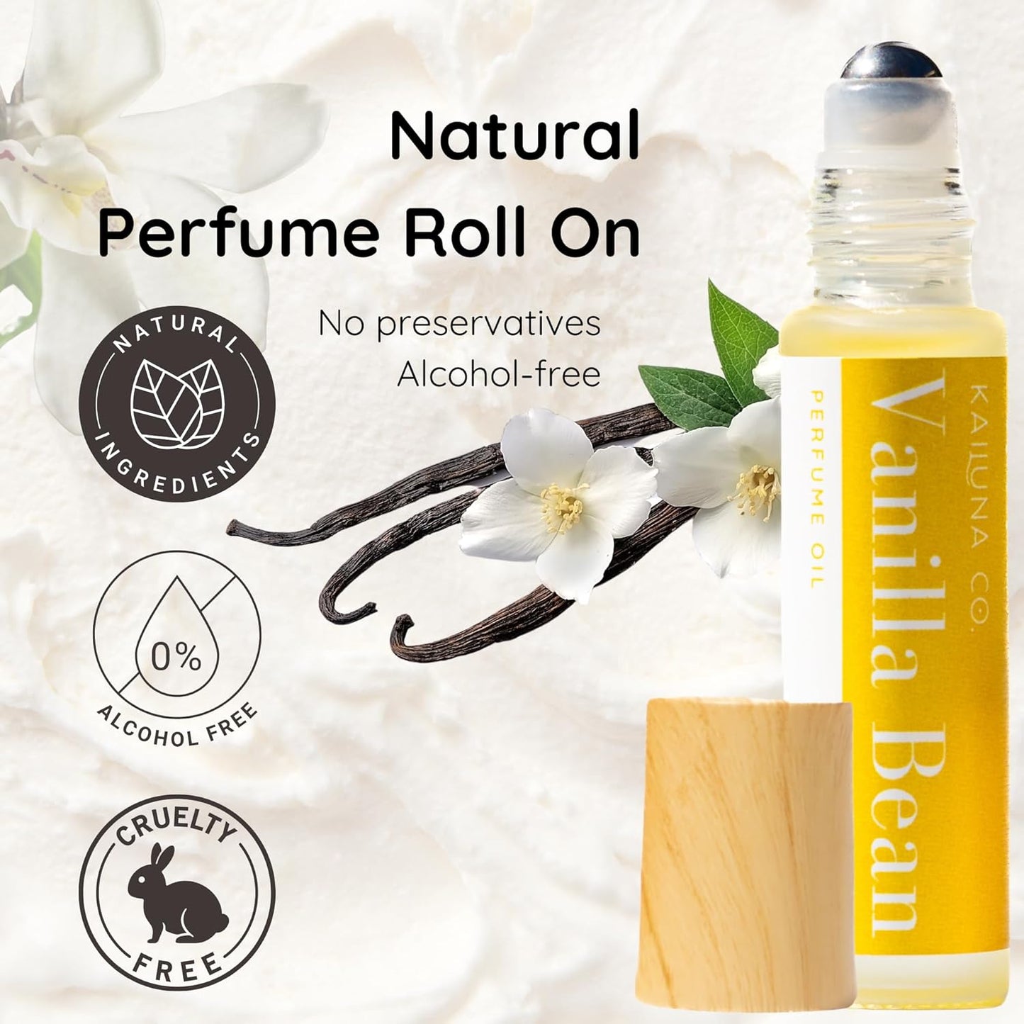 Vanilla Bean Delicious Pure Essential and Fragrance Oil Perfume Roll On with Organic Jojoba Oil, Alcohol Free, Small-Batch, Made in California, 0.34 Fl Oz
