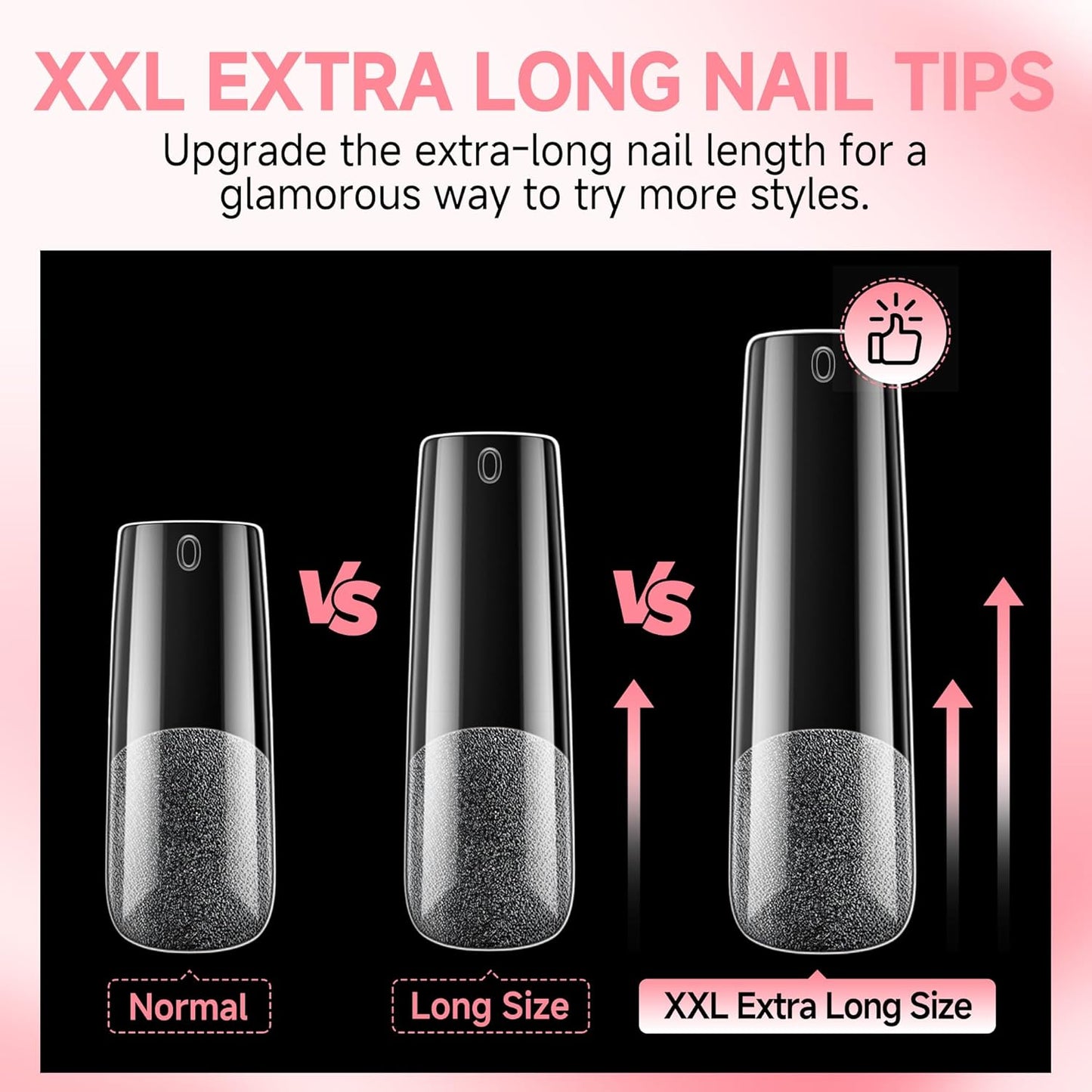 UNA GELLA Nail Tips Sqaure Extra Long Tapered Sqaure Nail Tips 504pcs XXL Clear Fake Nails Full Cover Square Gel Tips for Acrylic Nails Tips for Press on Nail Extensions Home DIY Salon 12 Sizes