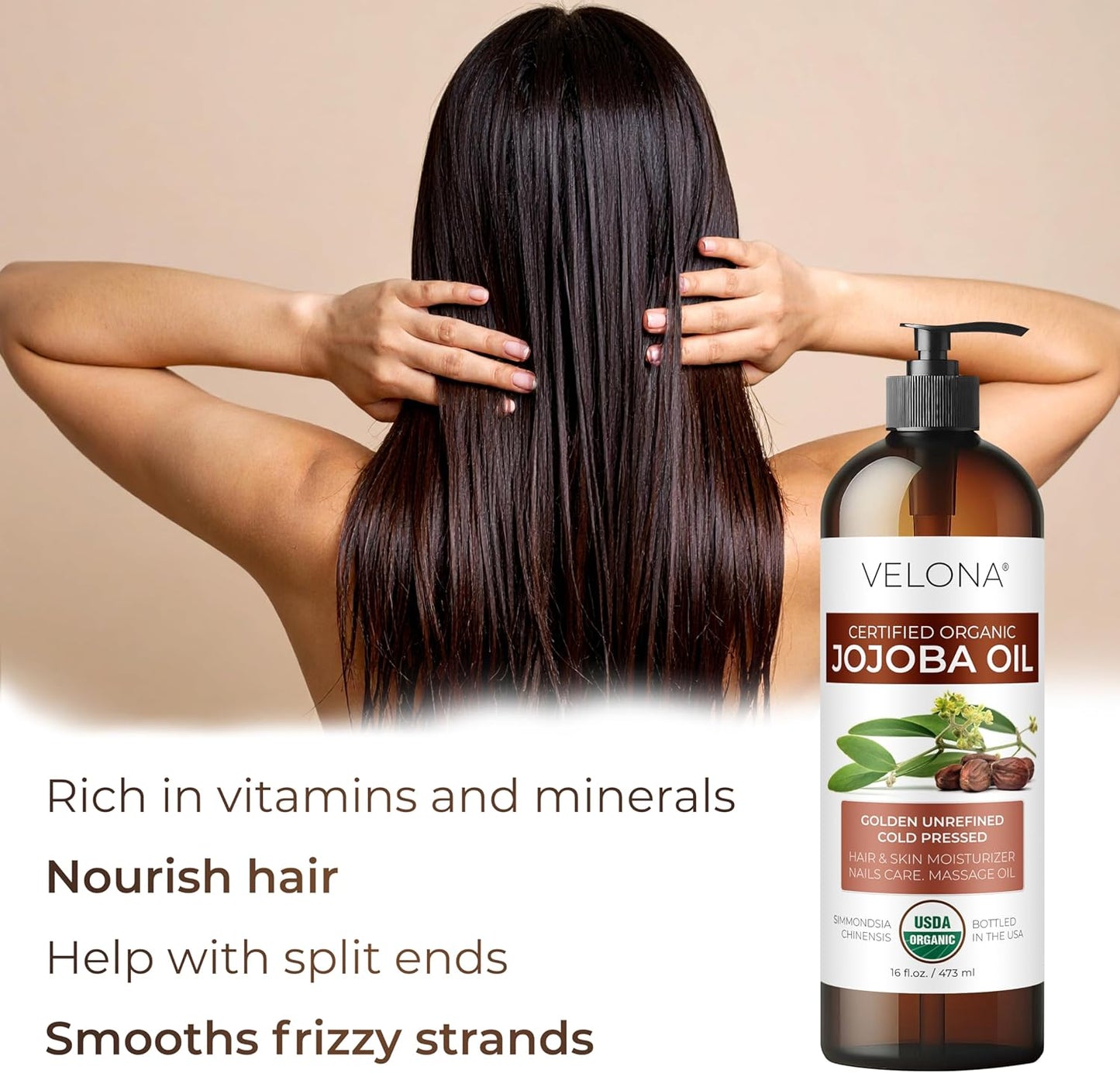 velona Jojoba Oil USDA Certified Organic - 64 Fl Oz | 100% Pure and Natural Carrier Oil| Golden, Unrefined, Cold Pressed, Hexane Free